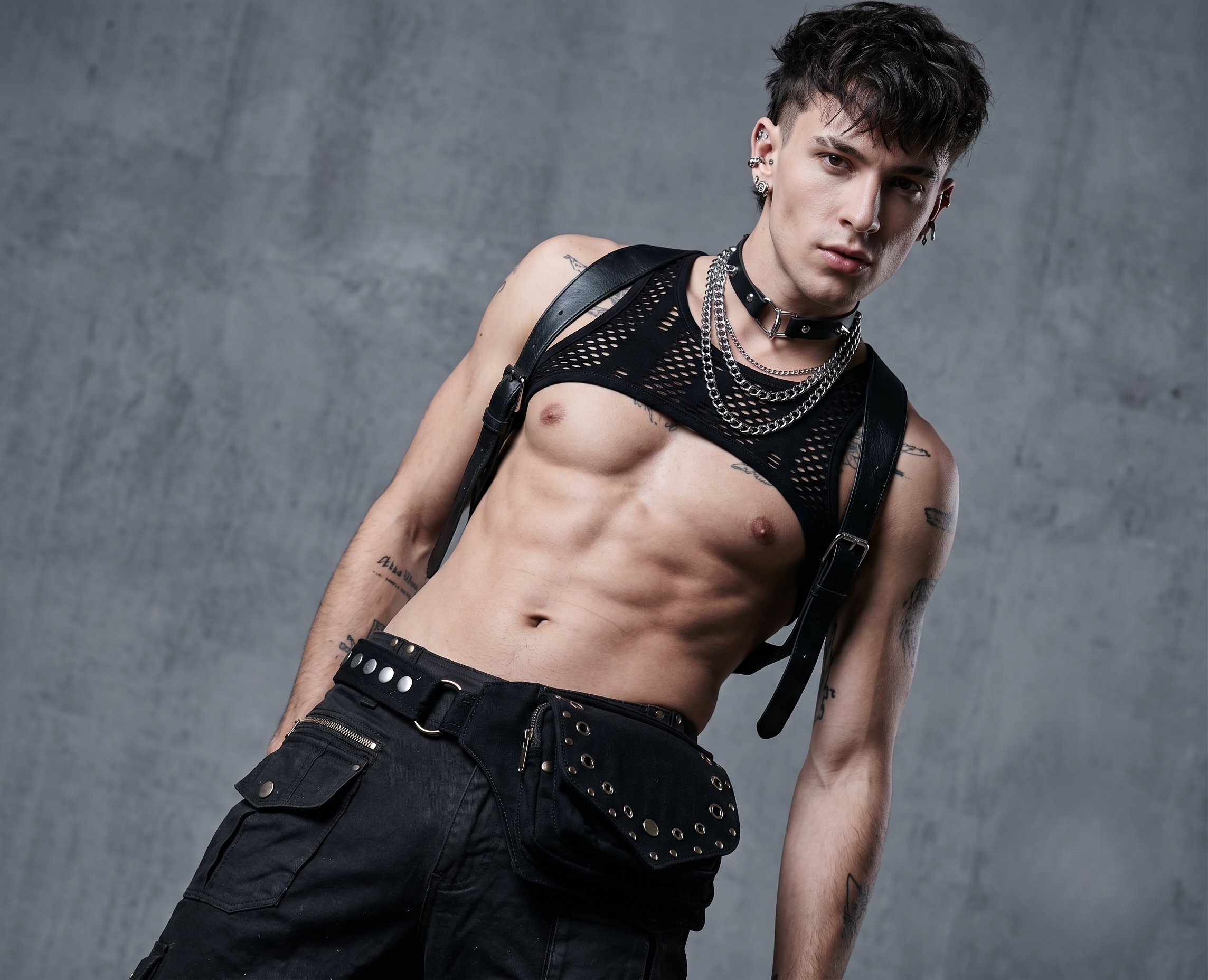 "Studded Denim Hip Bag - Premium Black Canvas Belt Pouch with Adjustable Strap"