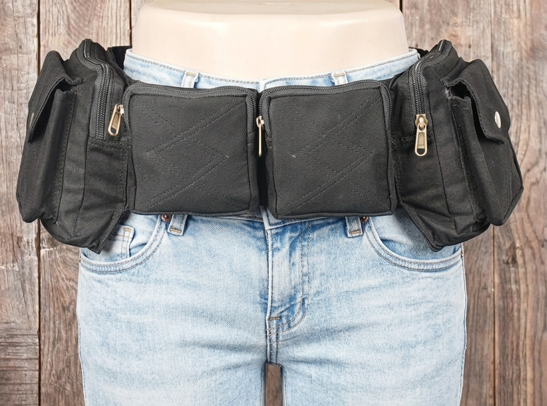 Cotton waist pack with front pockets for outdoor and casual use