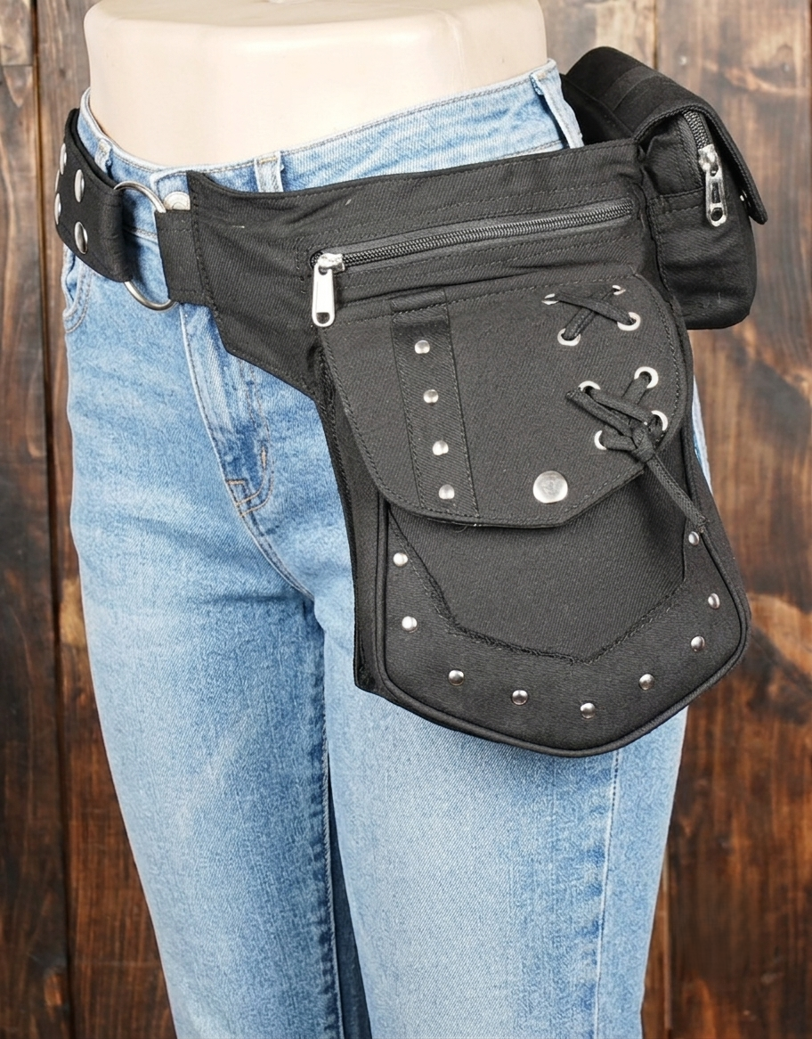Festival utility belt with adjustable strap and snap pockets