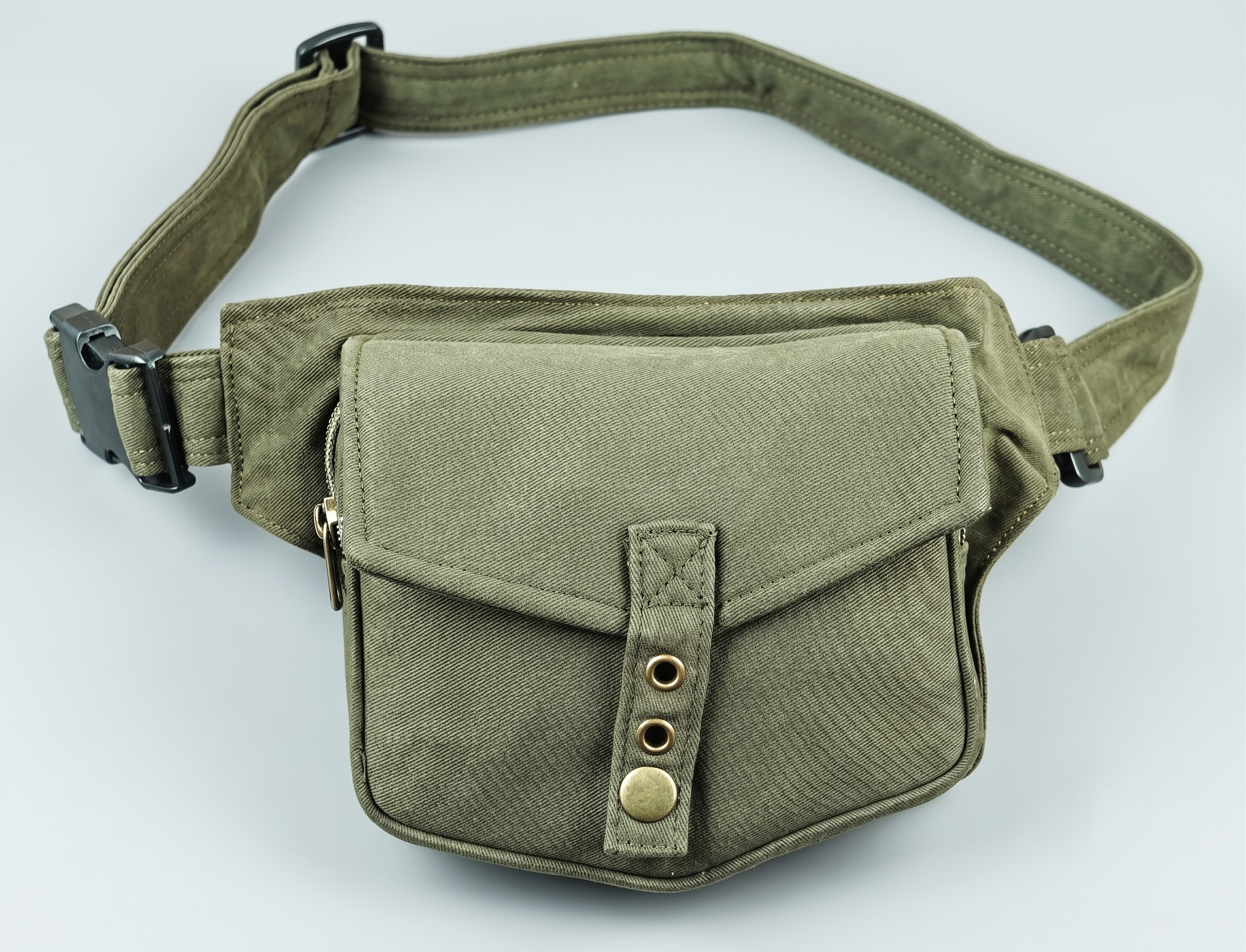 Travel security waist bag with zippered main pocket and front flap