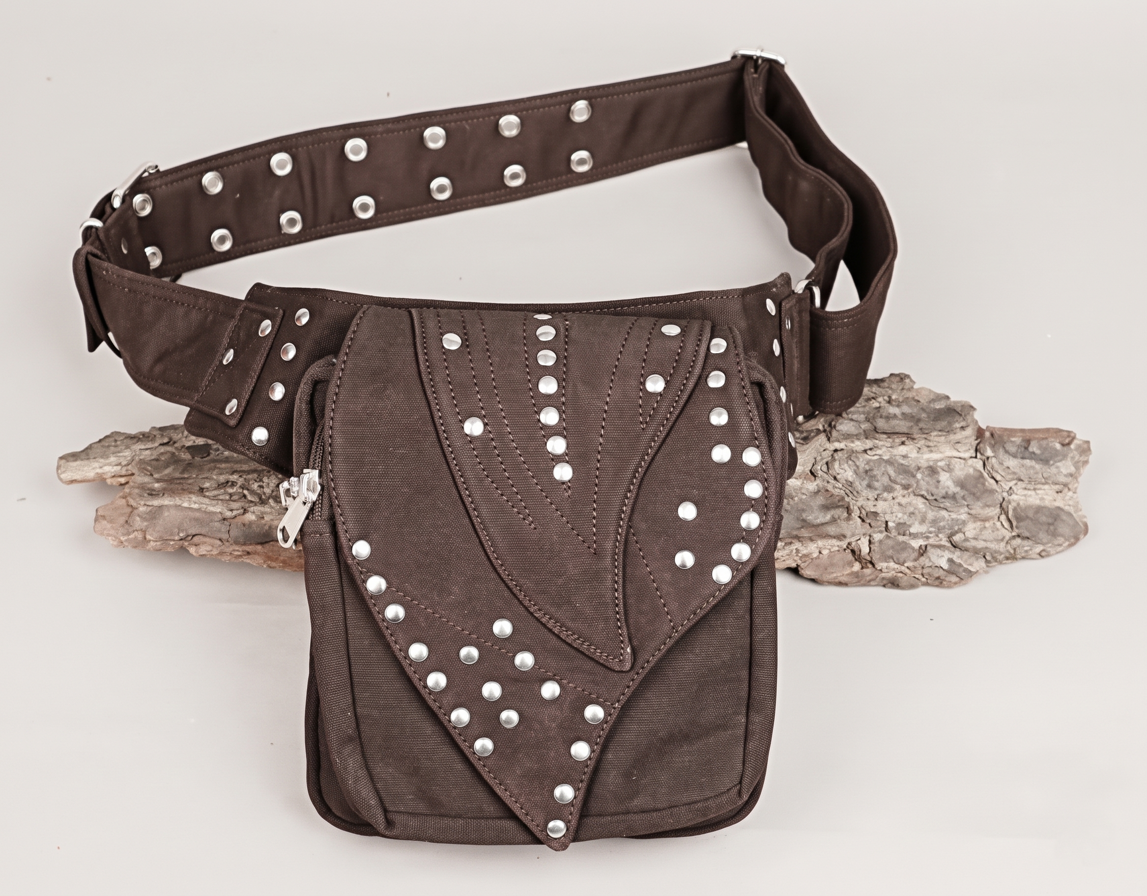 Black Studded Utility Belt Bag – Cotton Canvas Fanny Pack with Adjustable Strap, Festival & Steampunk Waist Bag for unisex