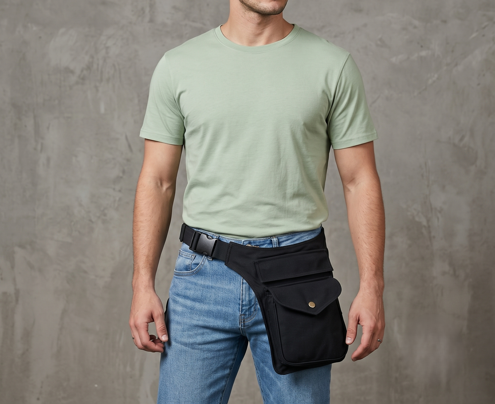 Black utility festival waist bag for travel music events and everyday wear