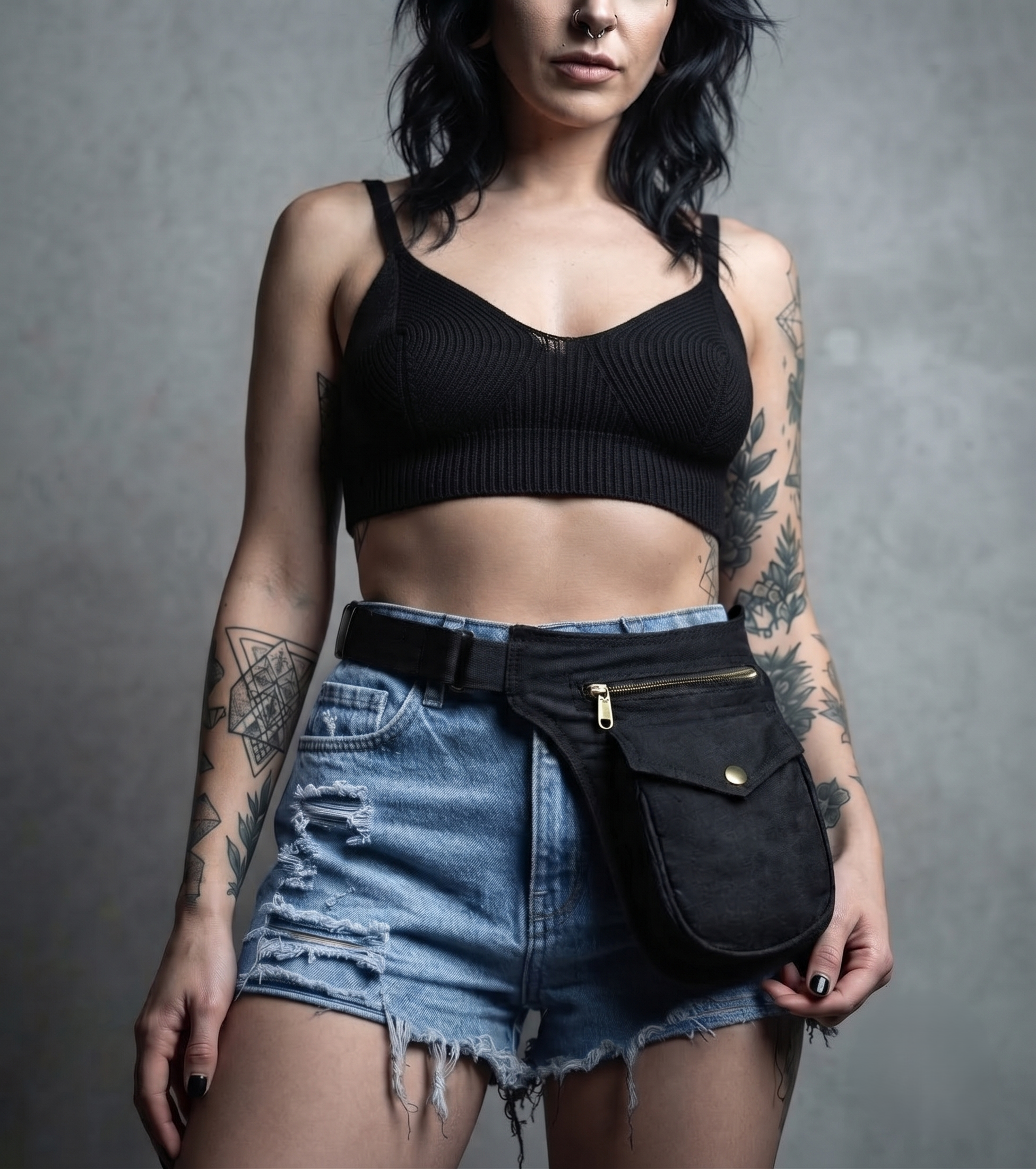 Black Utility Belt Bag, Canvas Waist Bag, Steampunk Hip Pack, Festival Fanny Pack, Unisex Travel Pouch