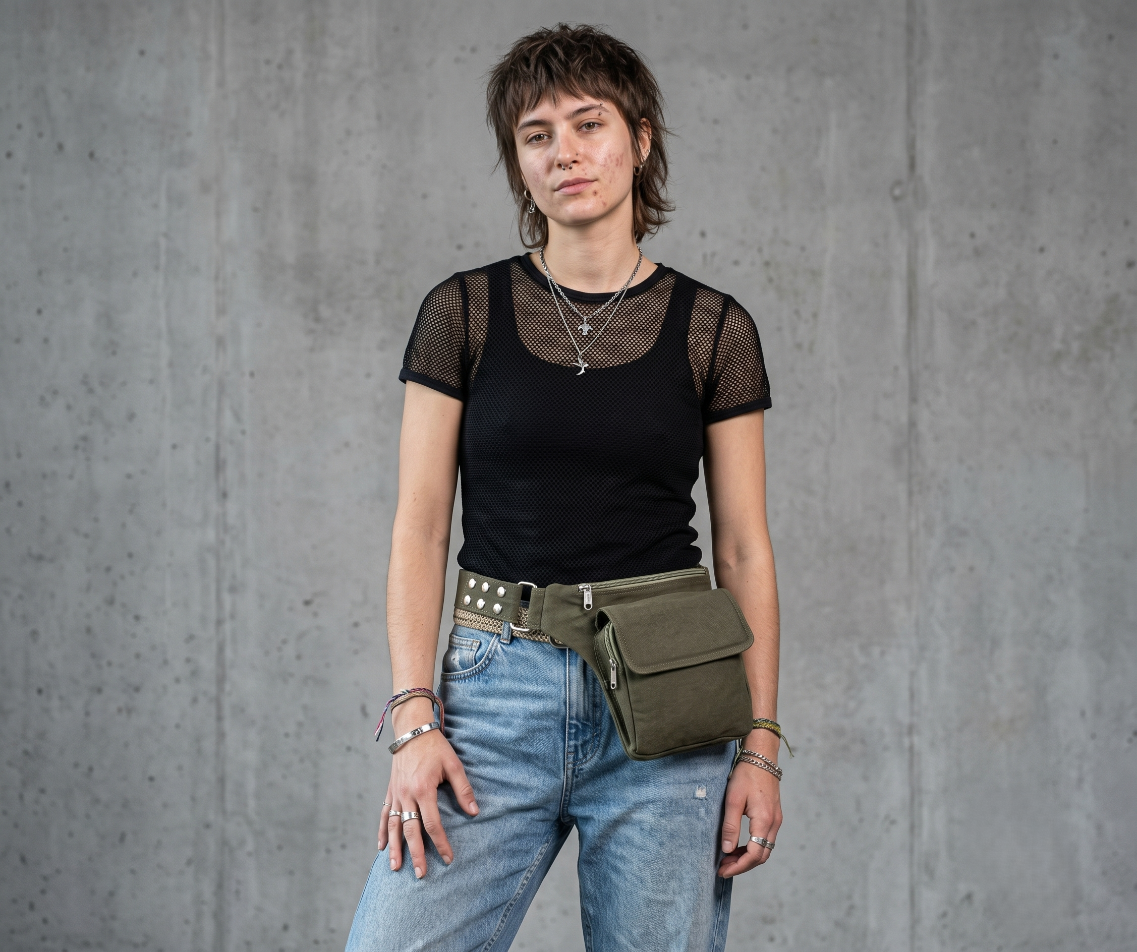 Olive green belt bag for festivals, concerts and city travel