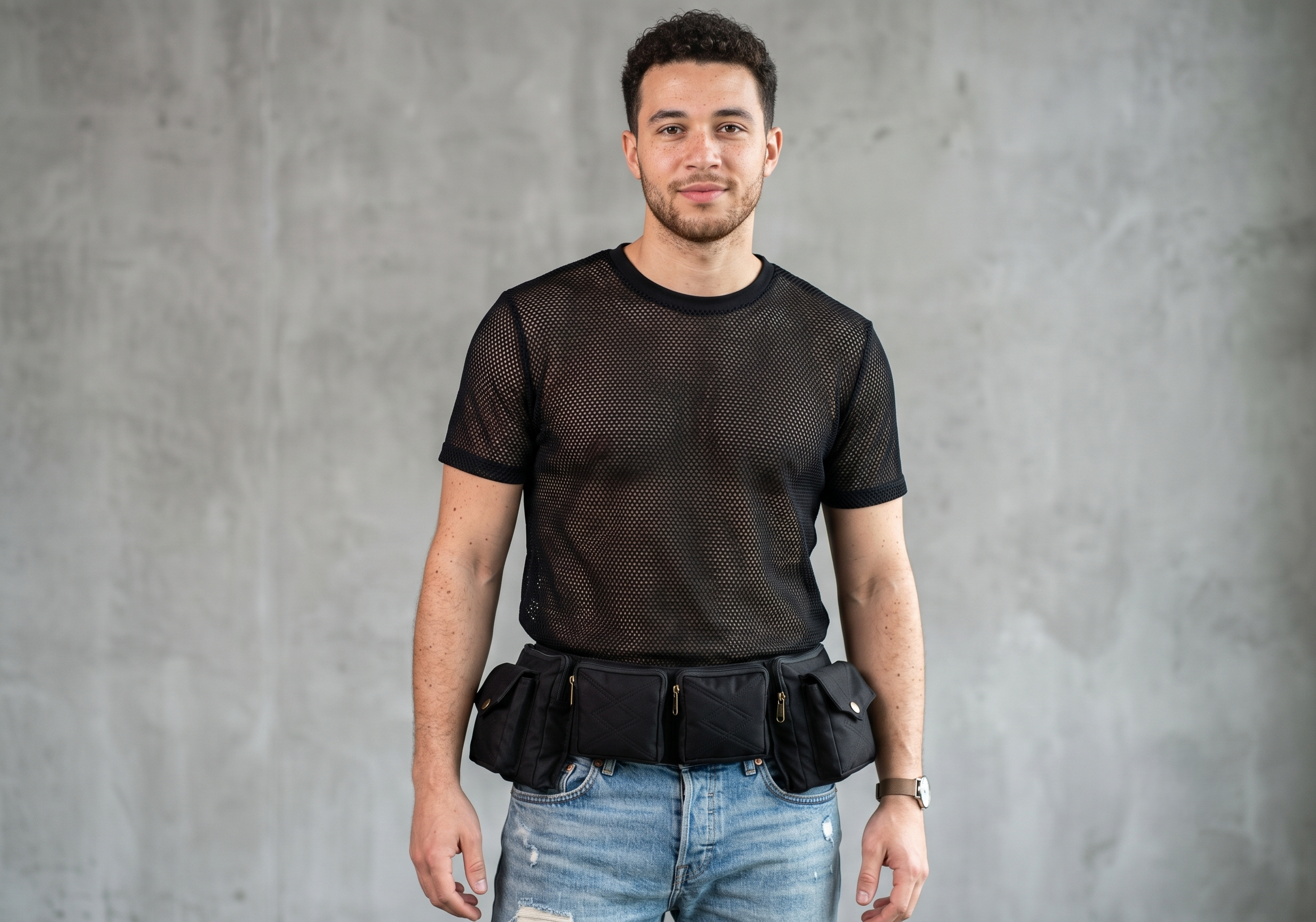 Black Canvas Utility Belt Multi Pocket Festival Hip Bag Unisex Travel Waist Pack