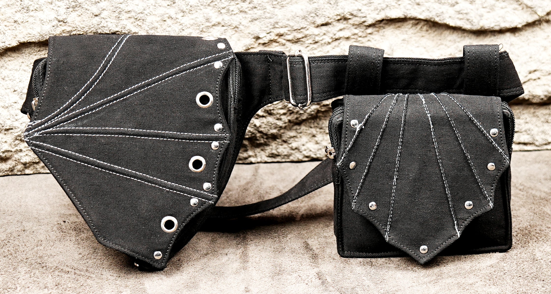 Boho style waist bag with fan stitch detailing