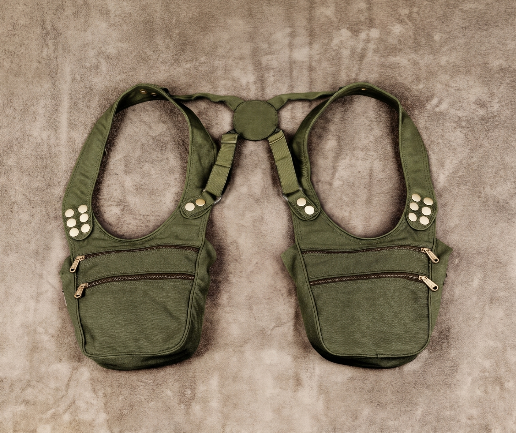 Cotton underarm holster bag with adjustable elastic back strap and secure zip pockets
