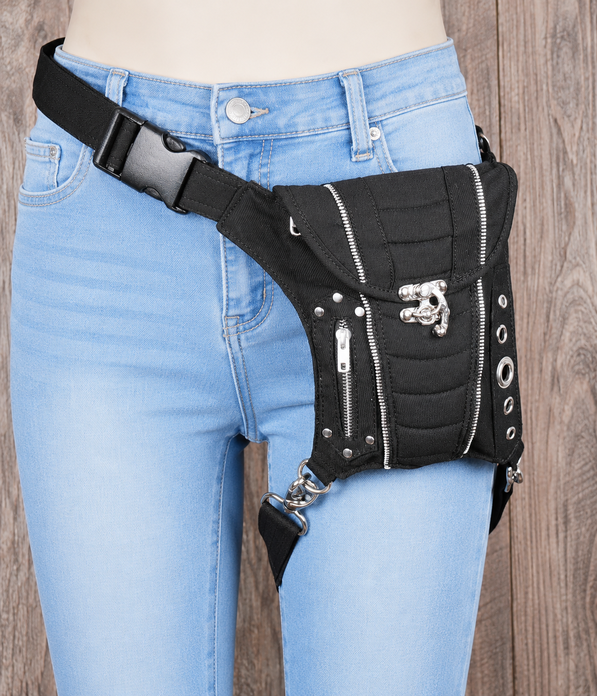 Festival Belt Pouch with Thigh Strap and Multi Zipper Storage Design