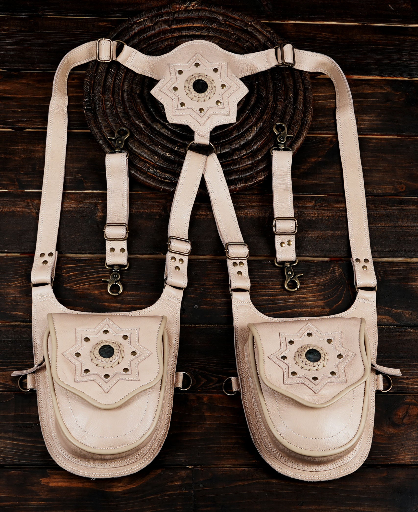 Black Holster Bag | Leather Shoulder Harness Bag | Cosplay Leather Festival Bag | Mobile Phone Bag Adjustable Buckles with creativity and metal usases 