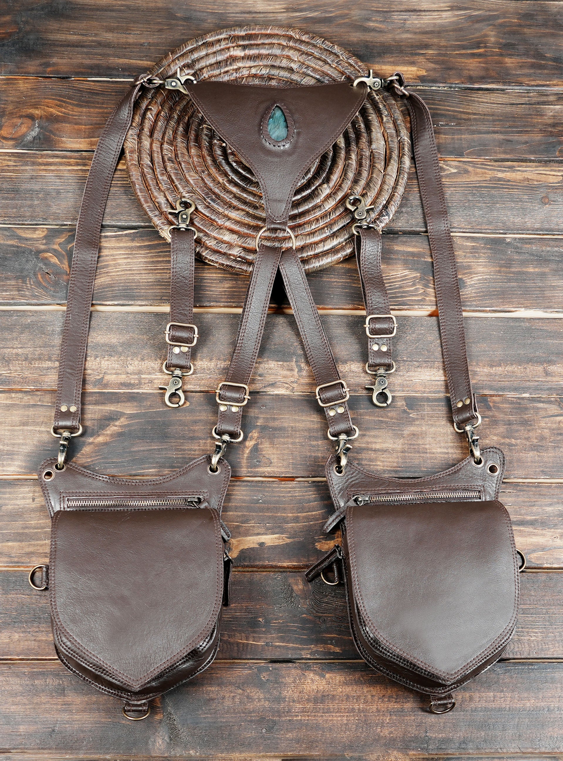 Handcrafted dual pouch leather holster bag for men and women