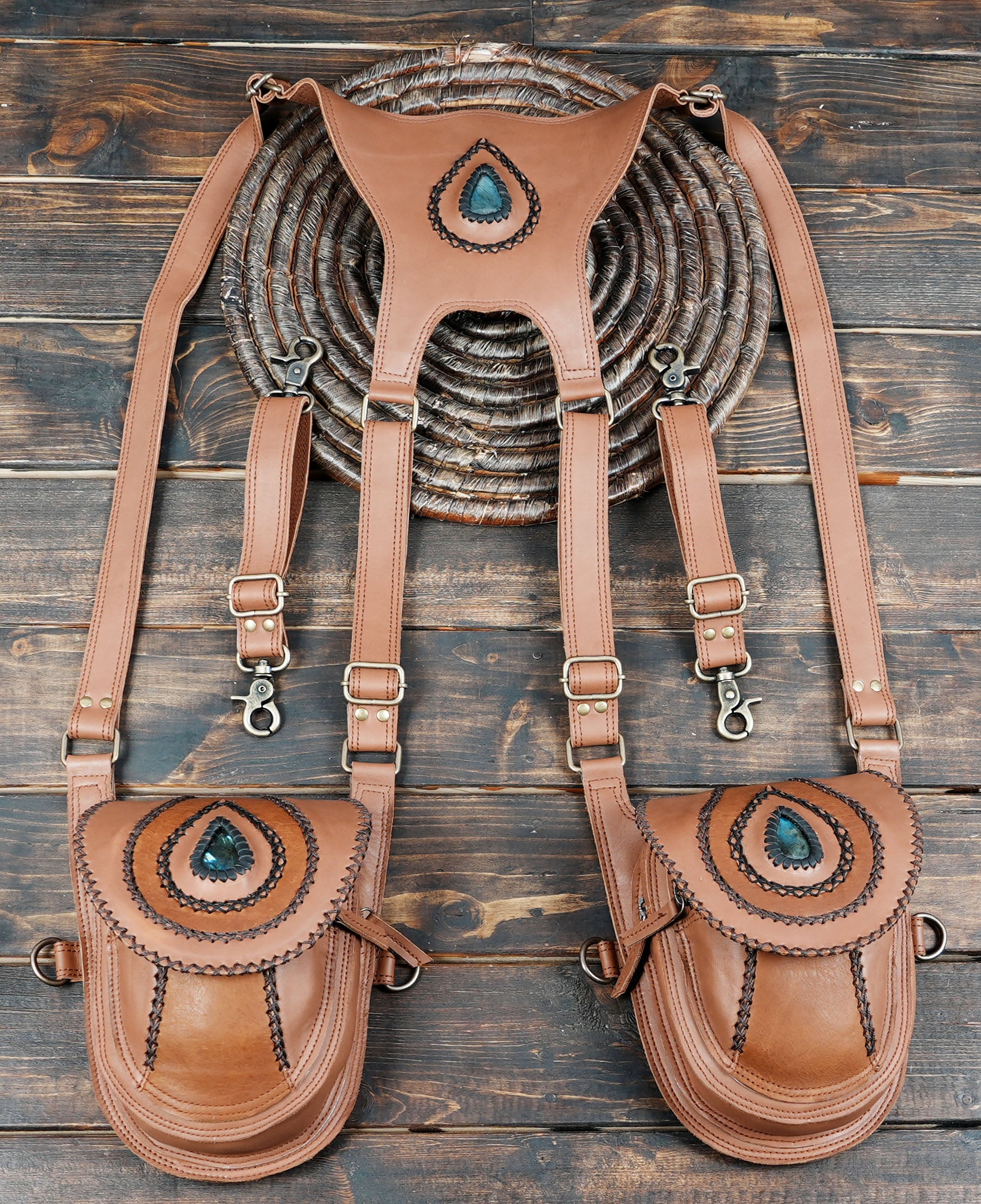 Premium leather belt holster with adjustable fittings