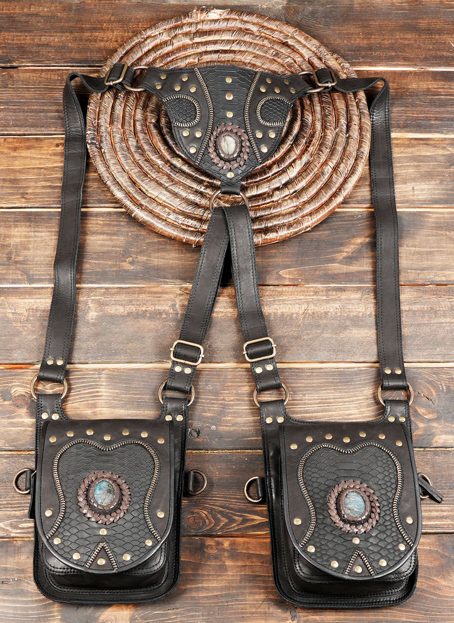 Unique darkwear leather holster set for festivals, events and costumes