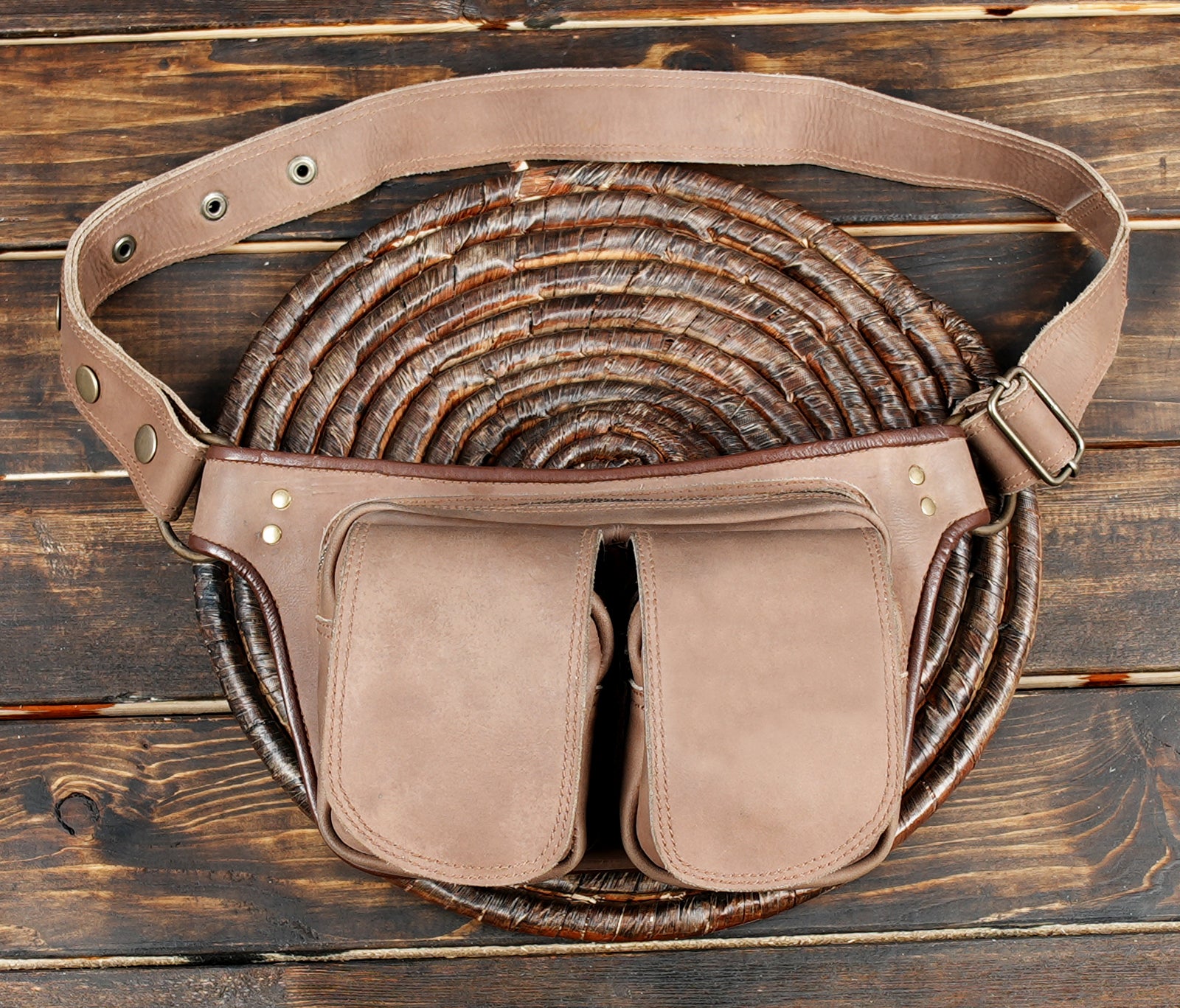 Unisex leather waist belt bag with utility pockets