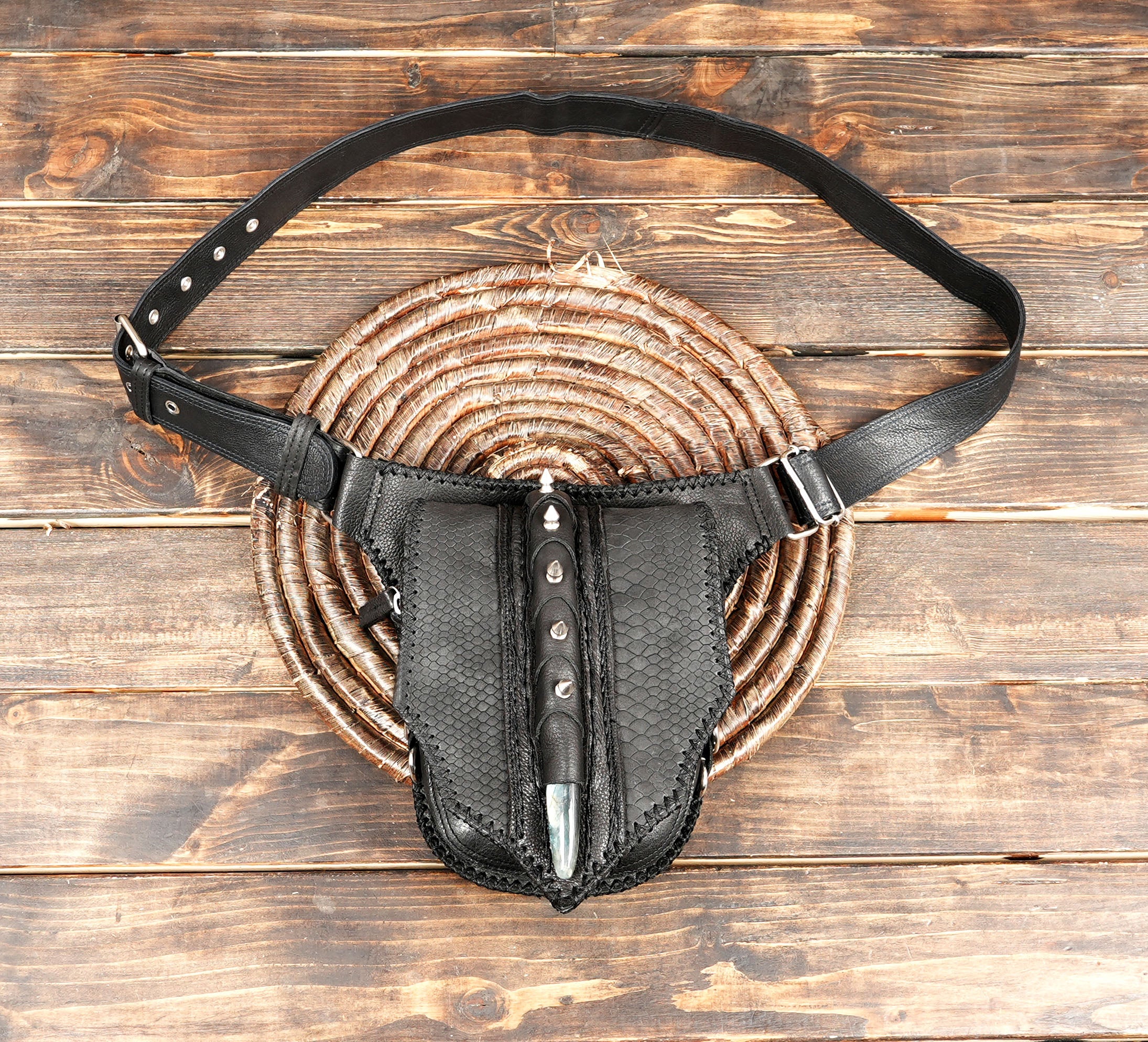 Leather waist belt with durable construction and fine stitching