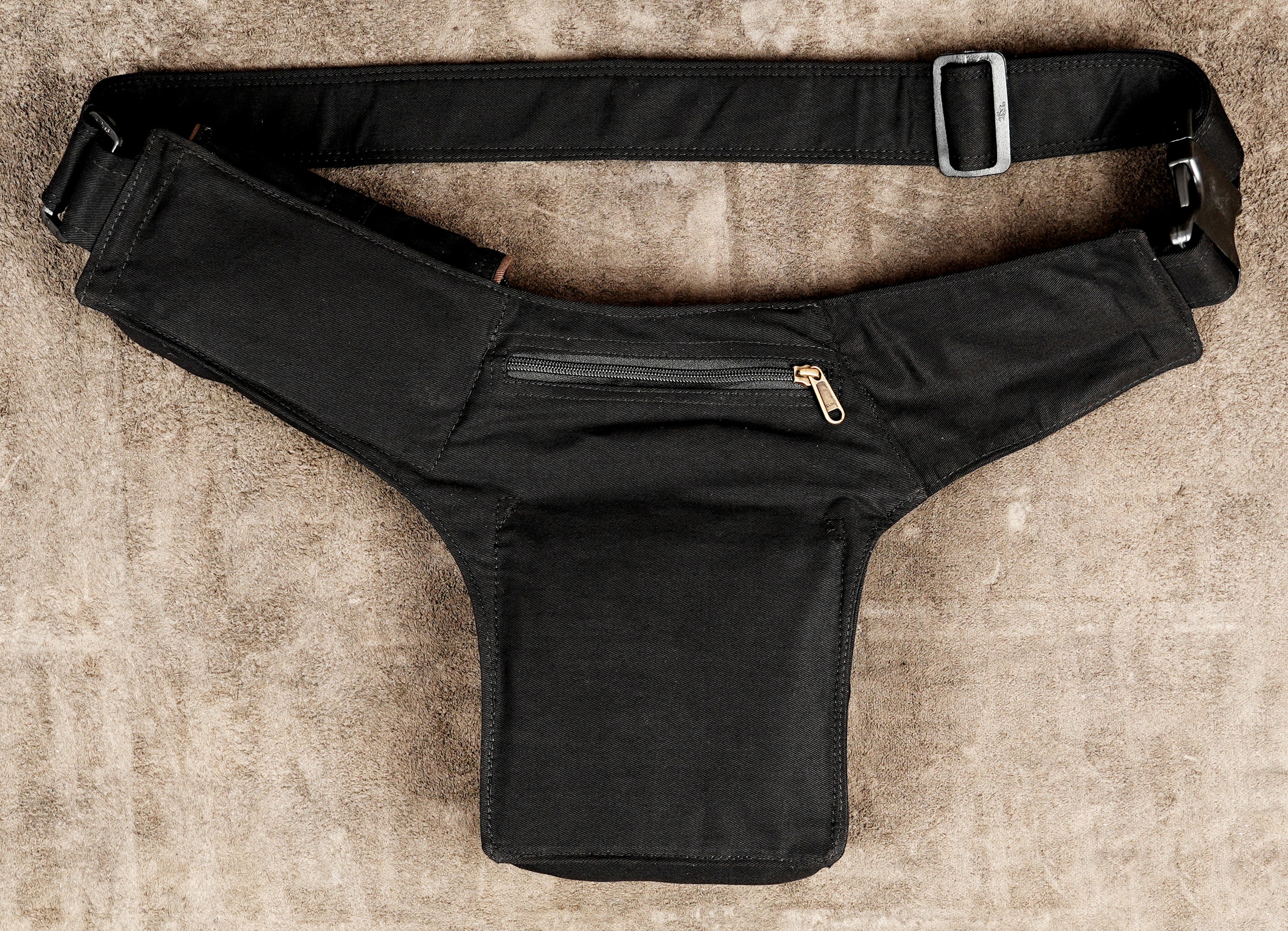 Black boho utility belt with zipper and snap pockets