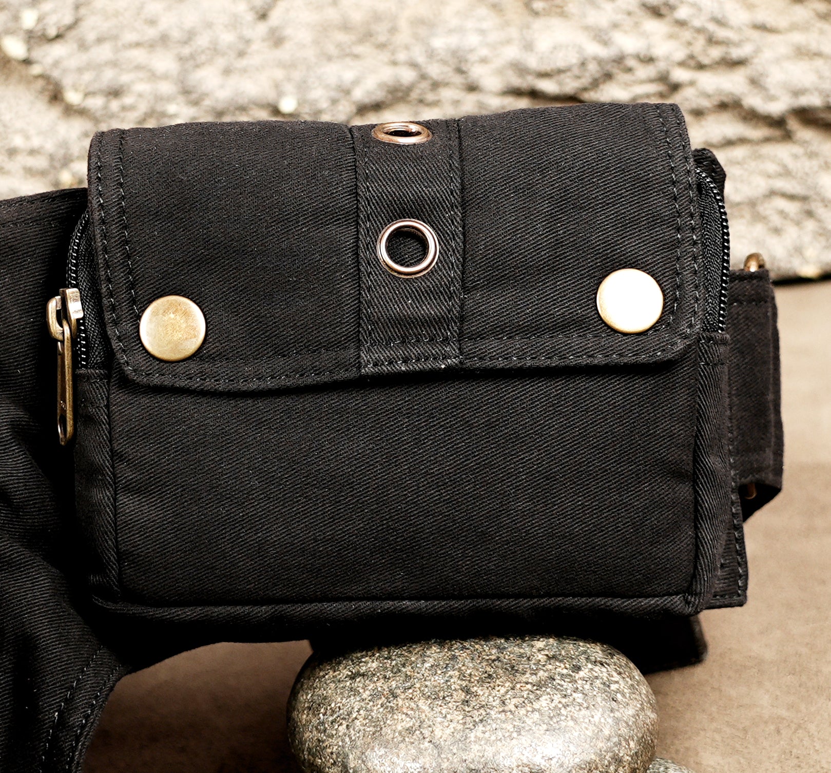 Black fabric utility belt bag for carrying essentials hands-free