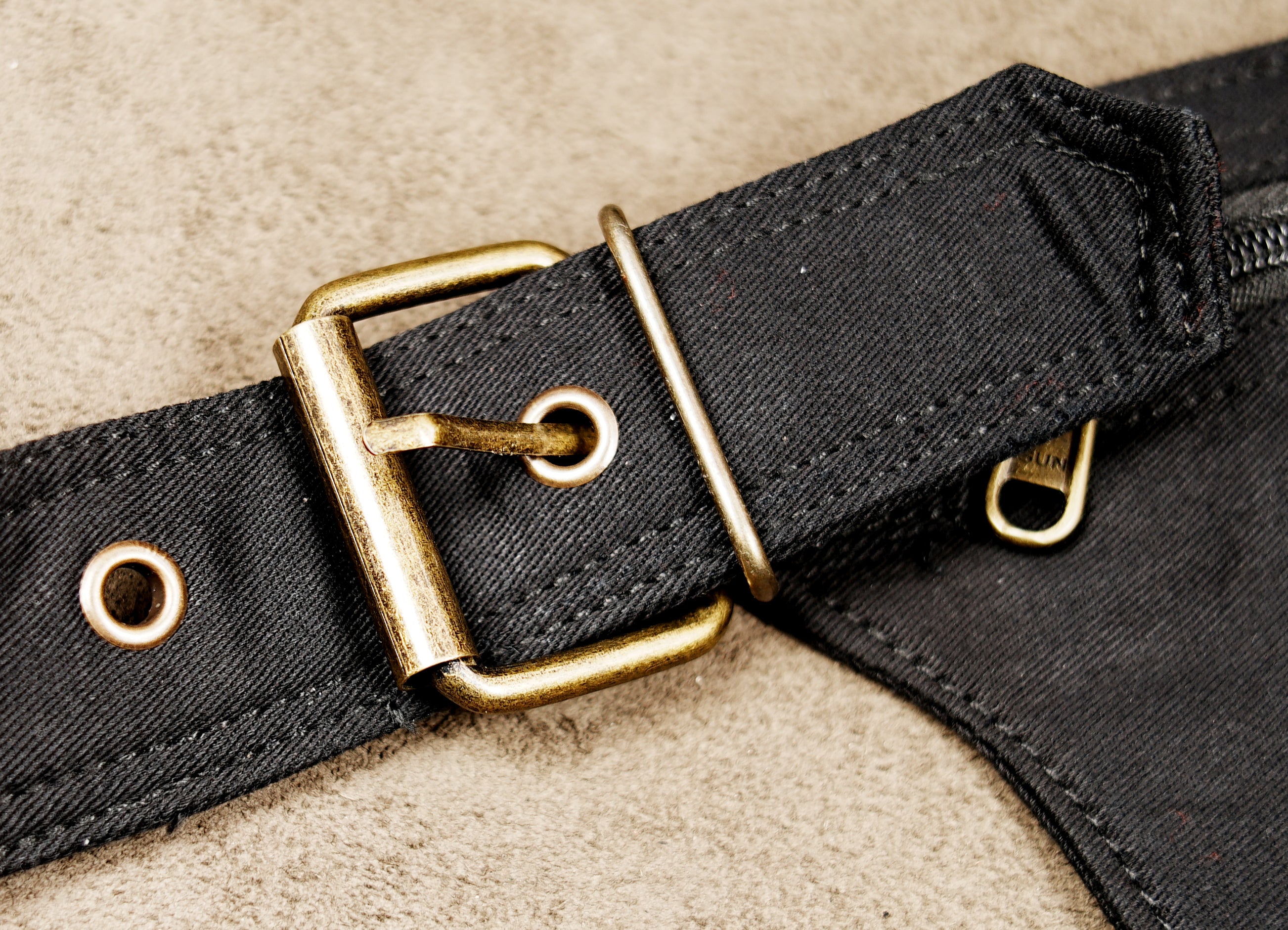 Boho black cotton fanny pack belt with leaf flaps and labradorite stone