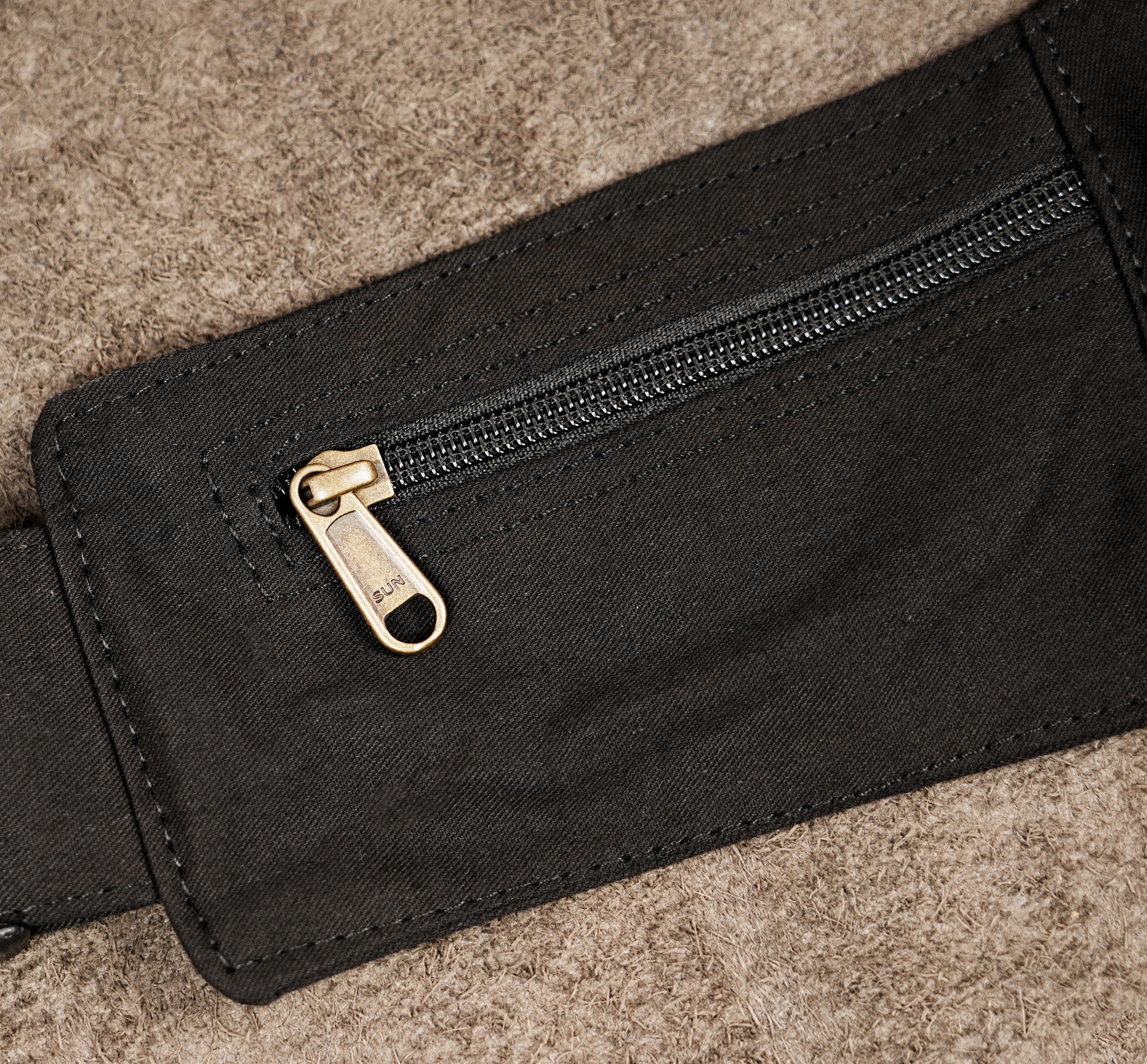 Boho black cotton waist pouch with snap button phone pocket