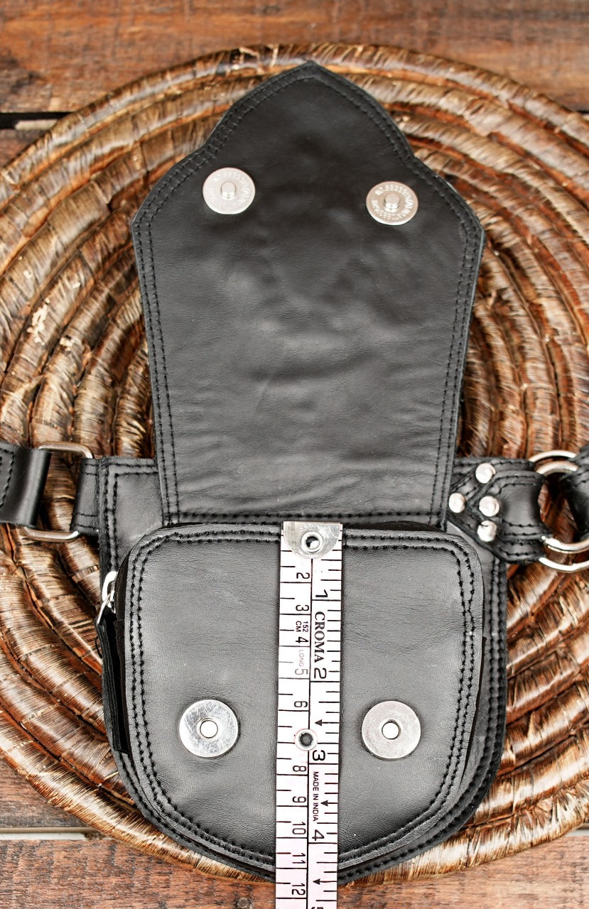 Handmade Black Leather Waist Belt with Gemstone Accents