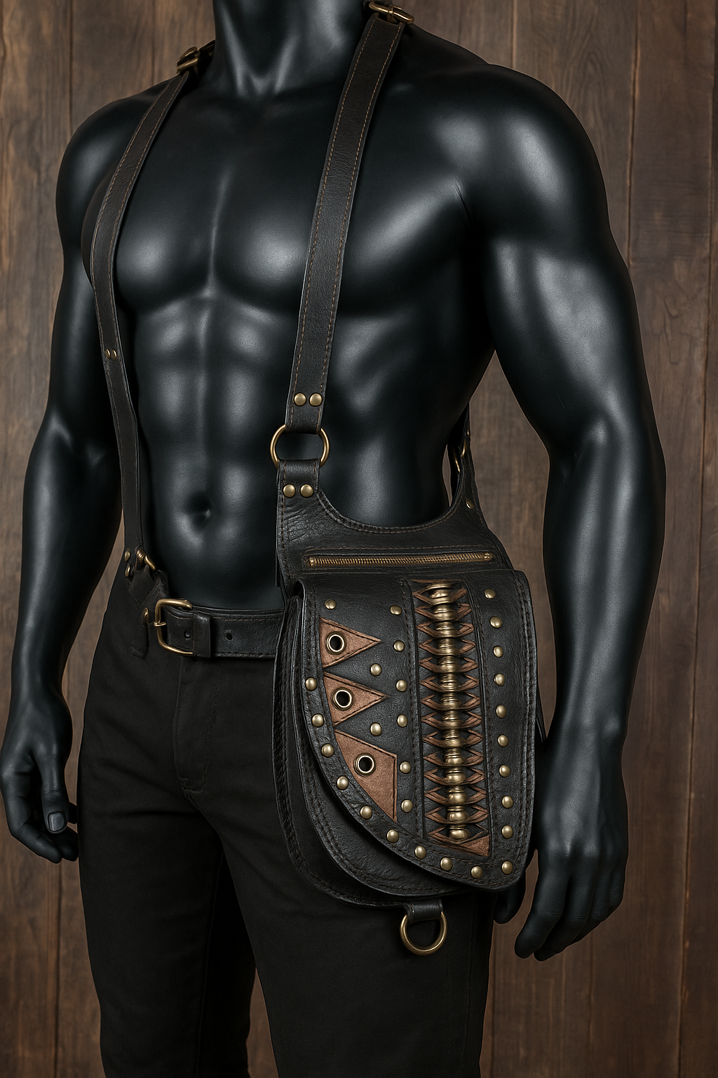 inspired leather holster with metal stud accents