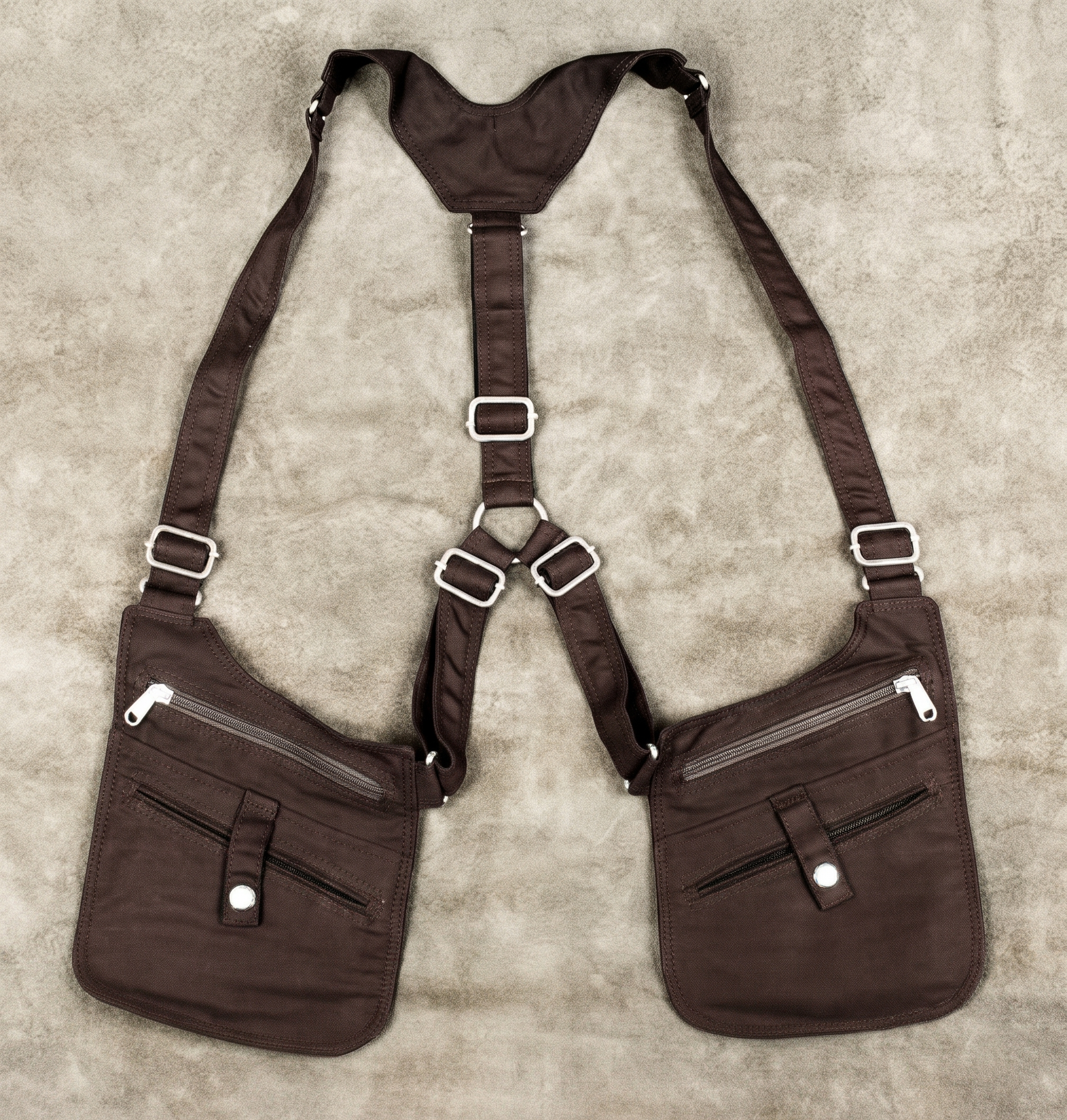 Black Cotton Chest Harness Bag with Dual Utility Pockets for unisex.