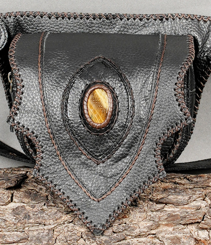 Gothic leather utility belt with gemstone centerpiece