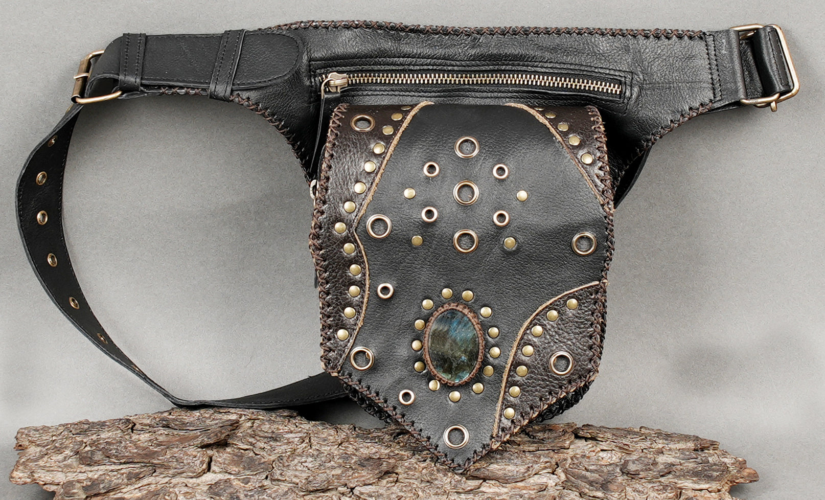 Festival ready leather waist belt with boho artisan style