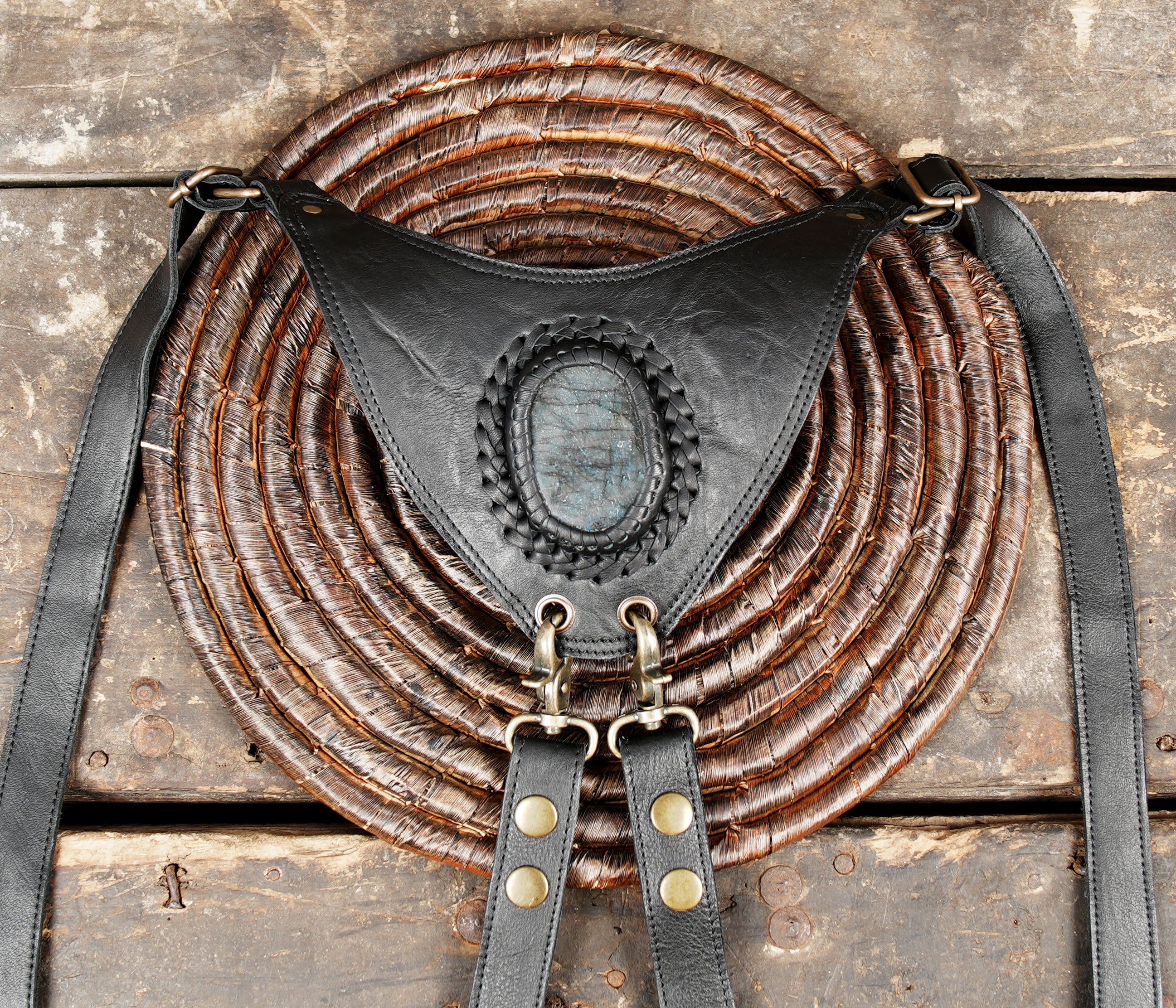 Steampunk cosplay holster bag in black leather