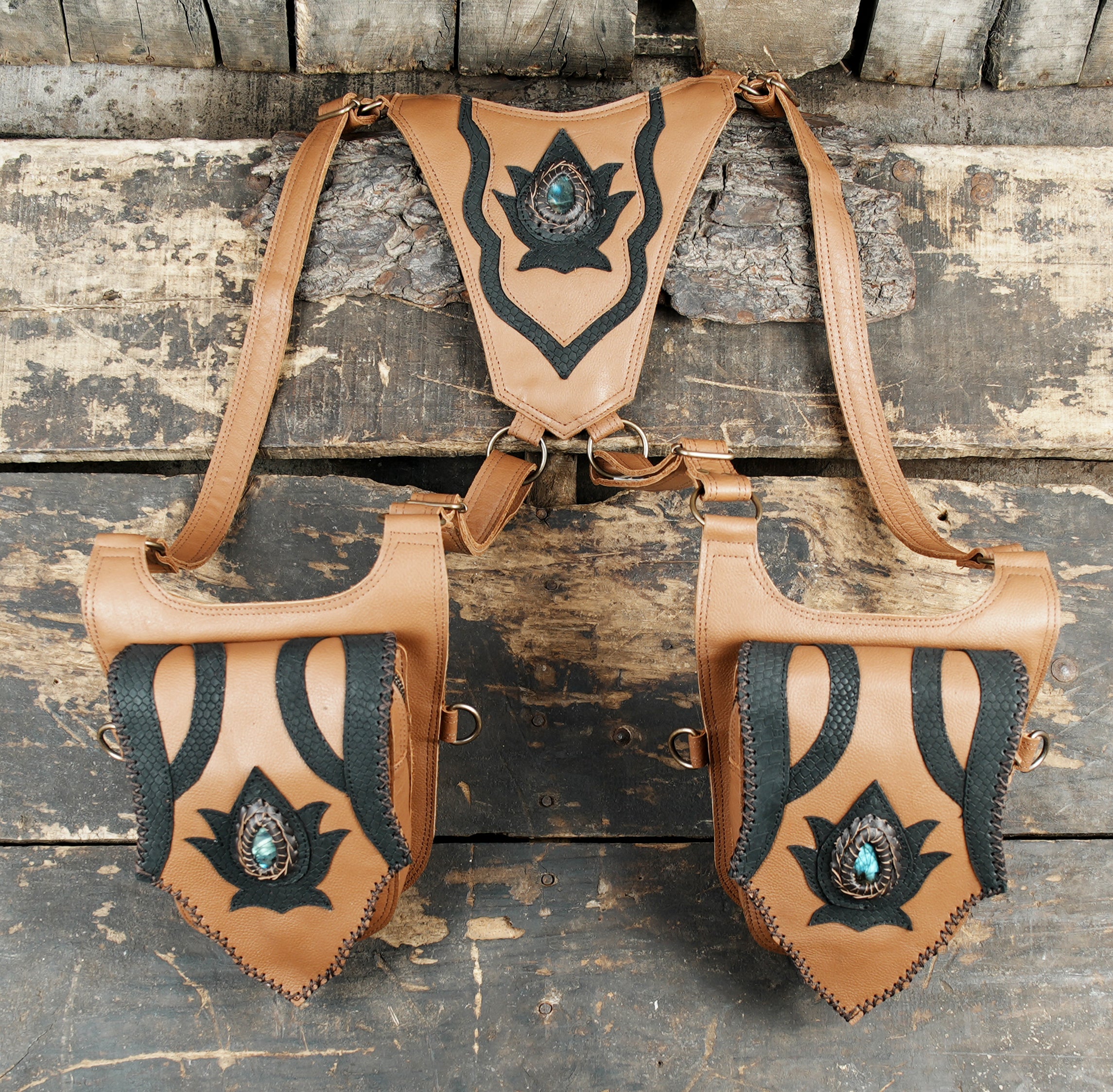 Leather festival holster bag styled for men and women with rustic charm.