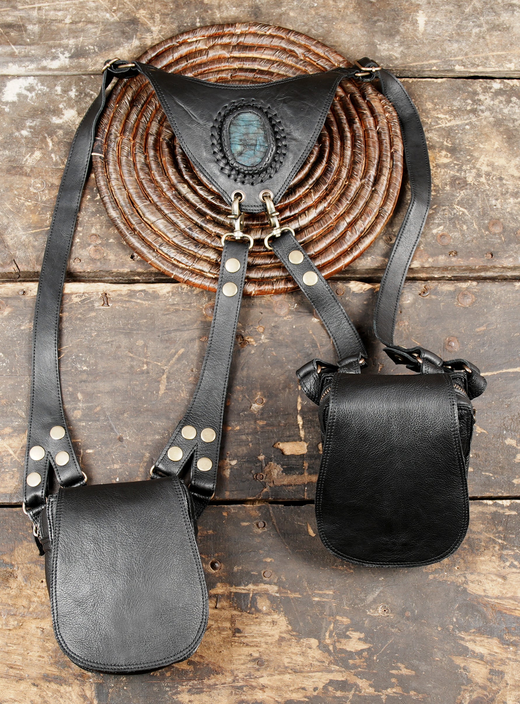 Tribal-inspired leather holster bag for festivals