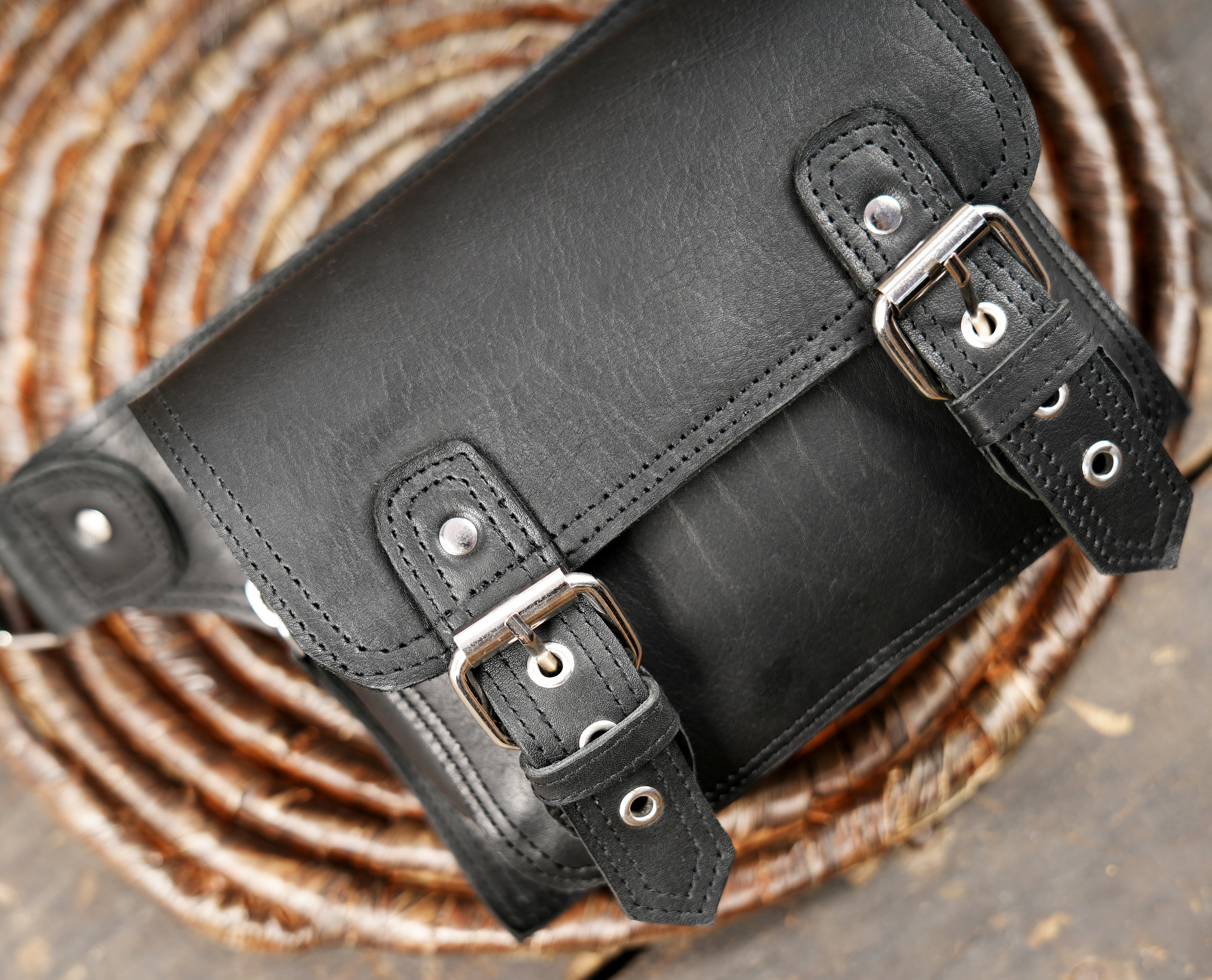 Handmade leather waist belt with metal hardware