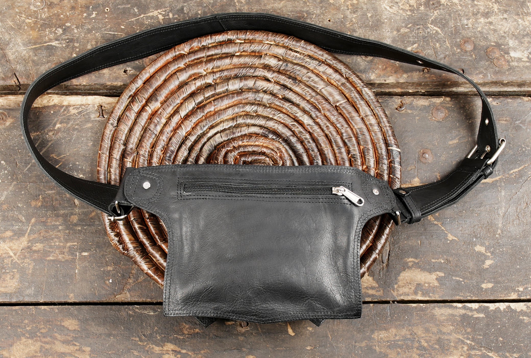 Genuine leather waist belt bag for men and women