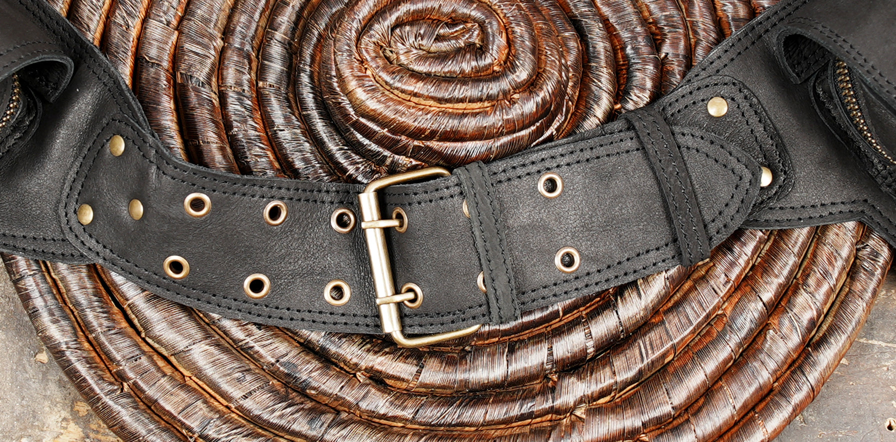 Handmade festival leather belt with utility pouches