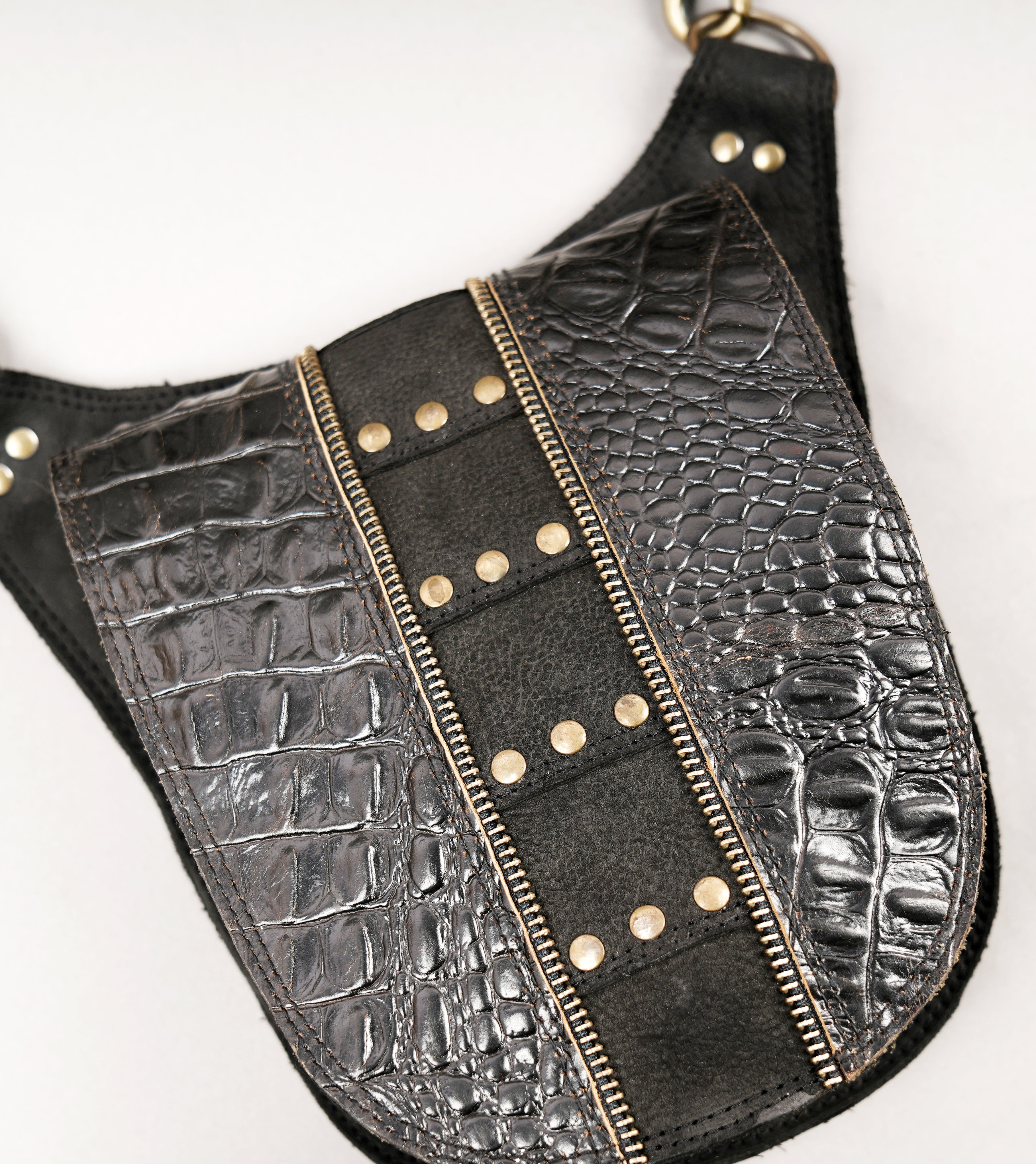 Handcrafted crocodile-textured leather shoulder holster