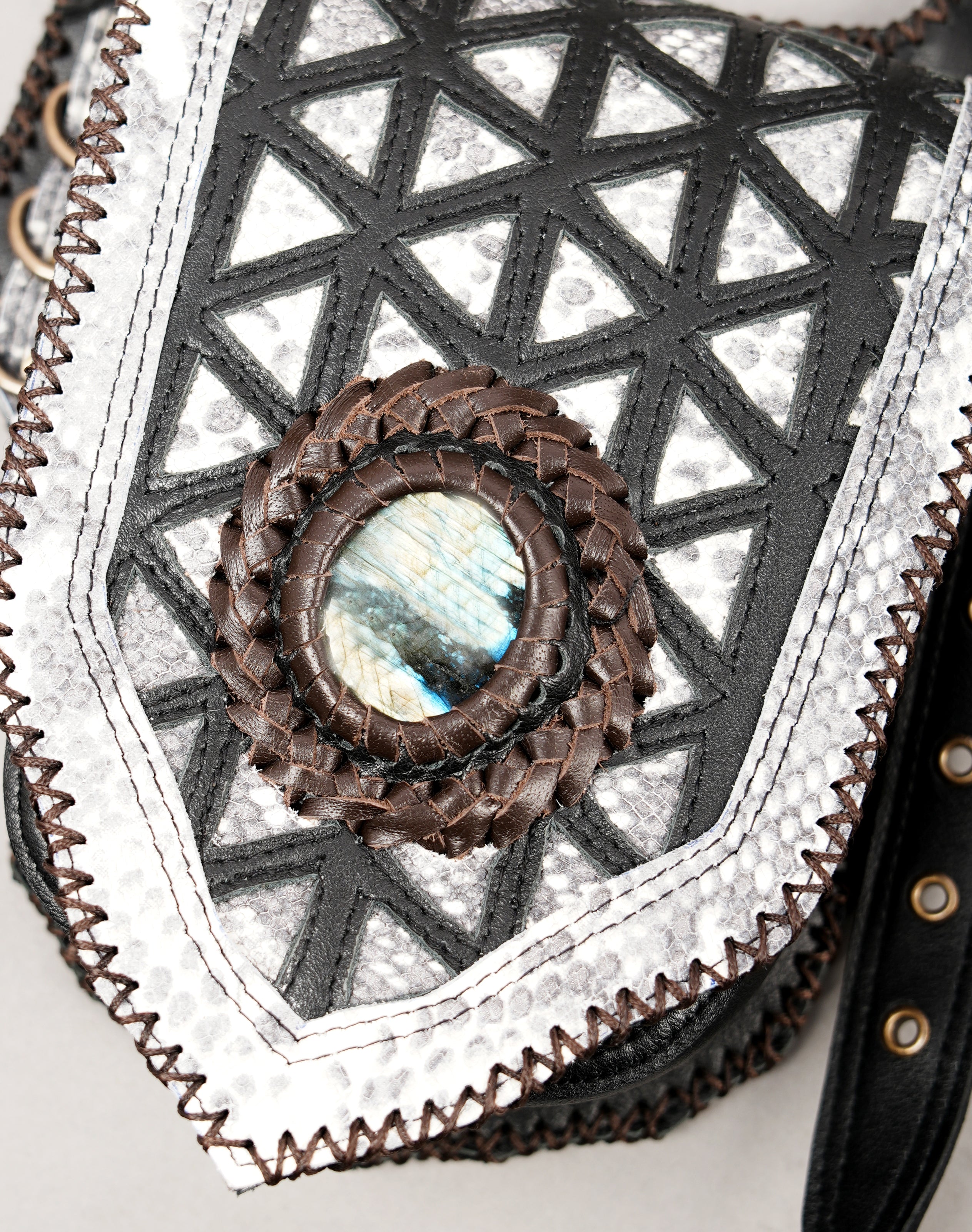 Premium handcrafted holster with dual pockets and gemstone embellishments