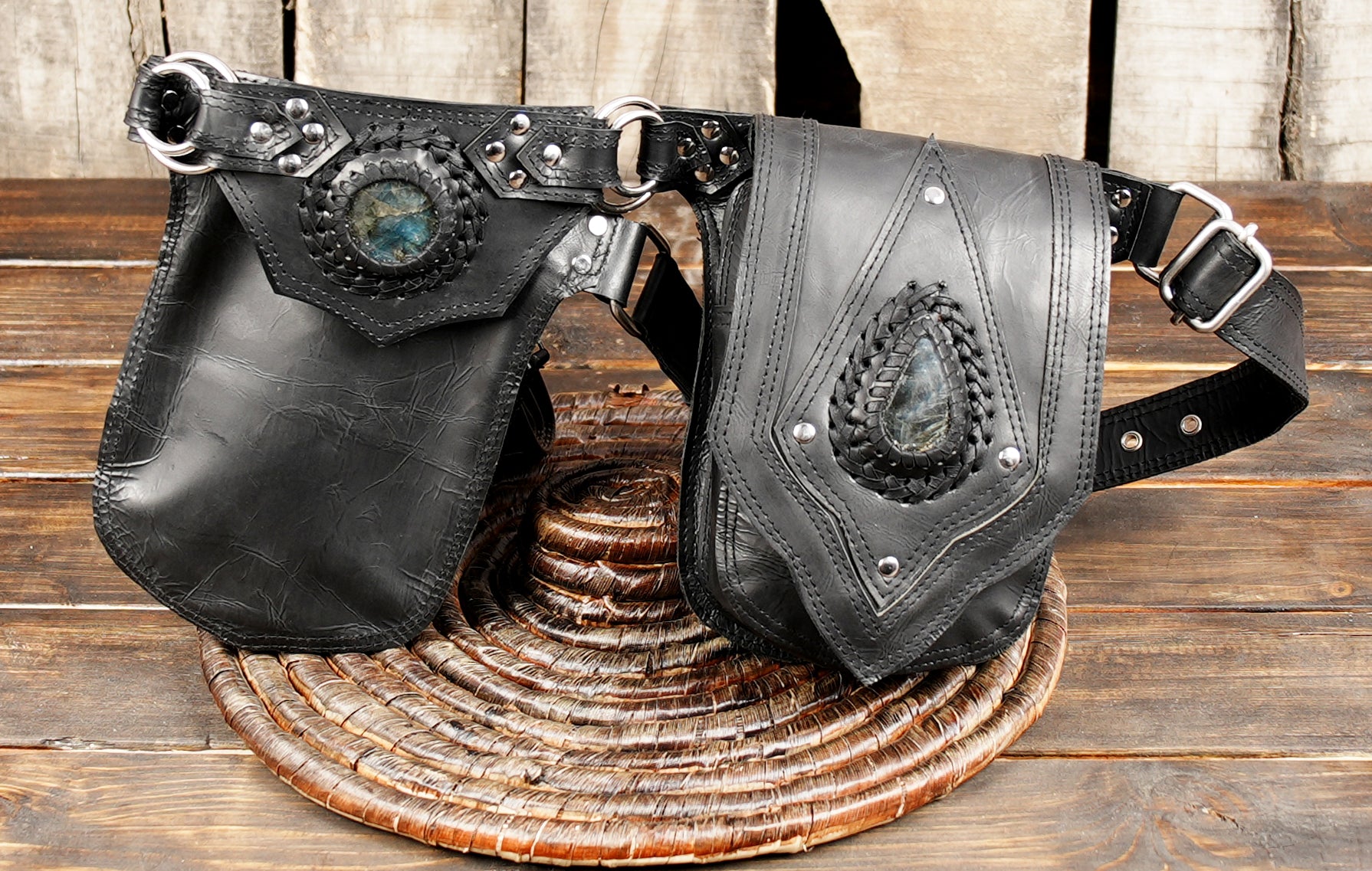 Adjustable leather waist belt with decorative stone accents