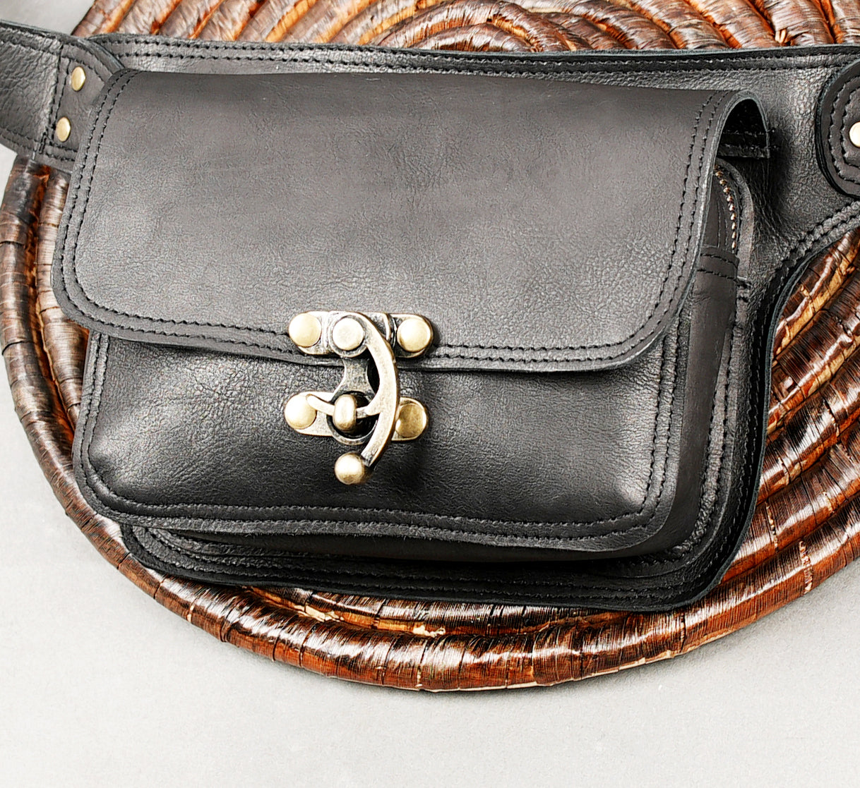 Soft genuine leather hip bag with secure front pocket