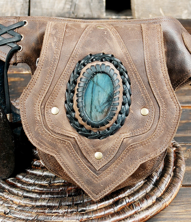 Handmade Leather Waist Belt With Gemstone Design, Festival belt with unique product 