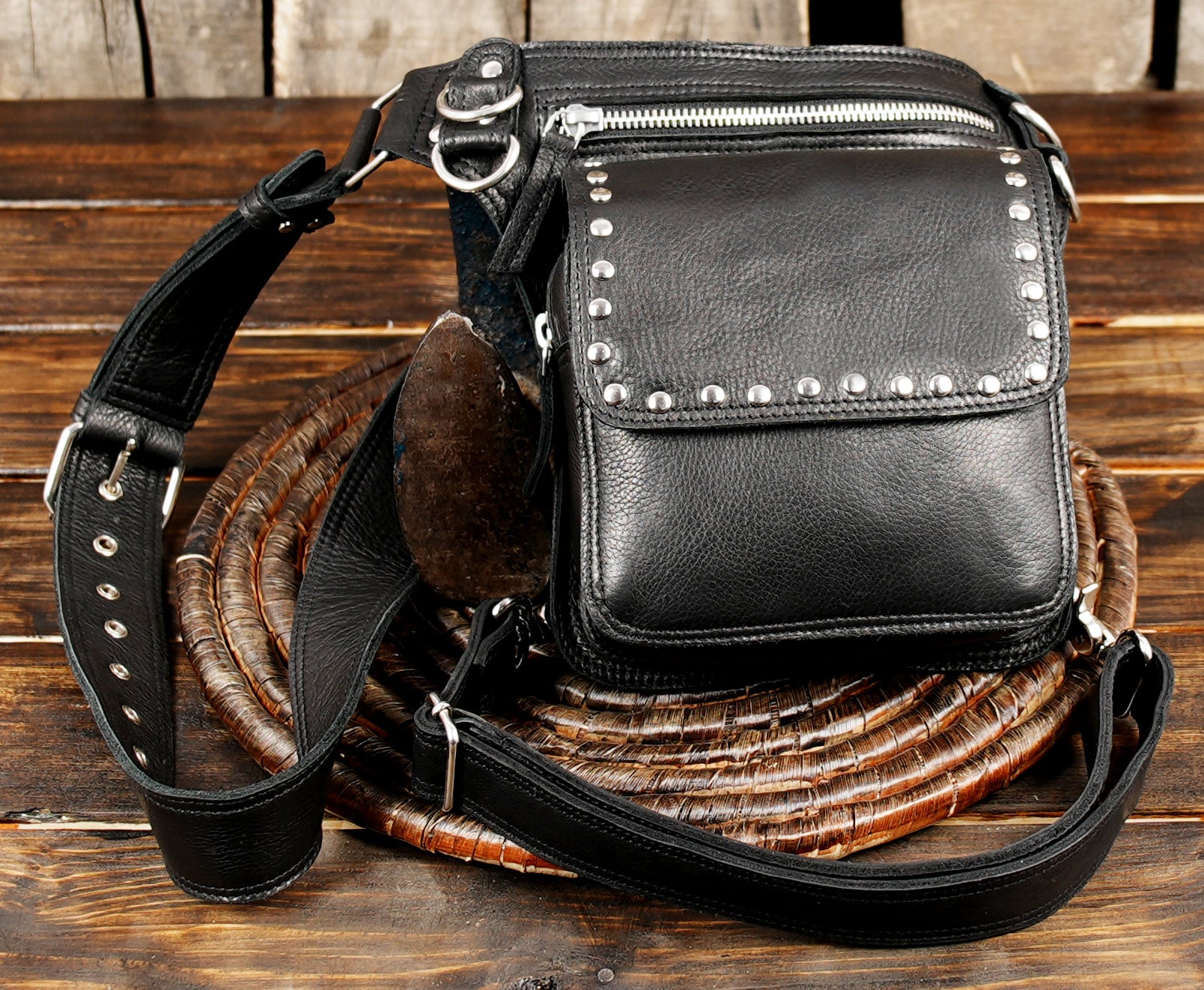 Genuine  black Leather Motorcycle Bike Drop Leg Bag | Thigh 