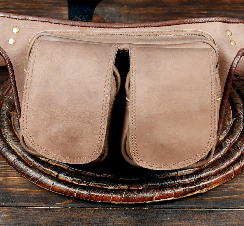 Leather utility belt bag with secure front pouches