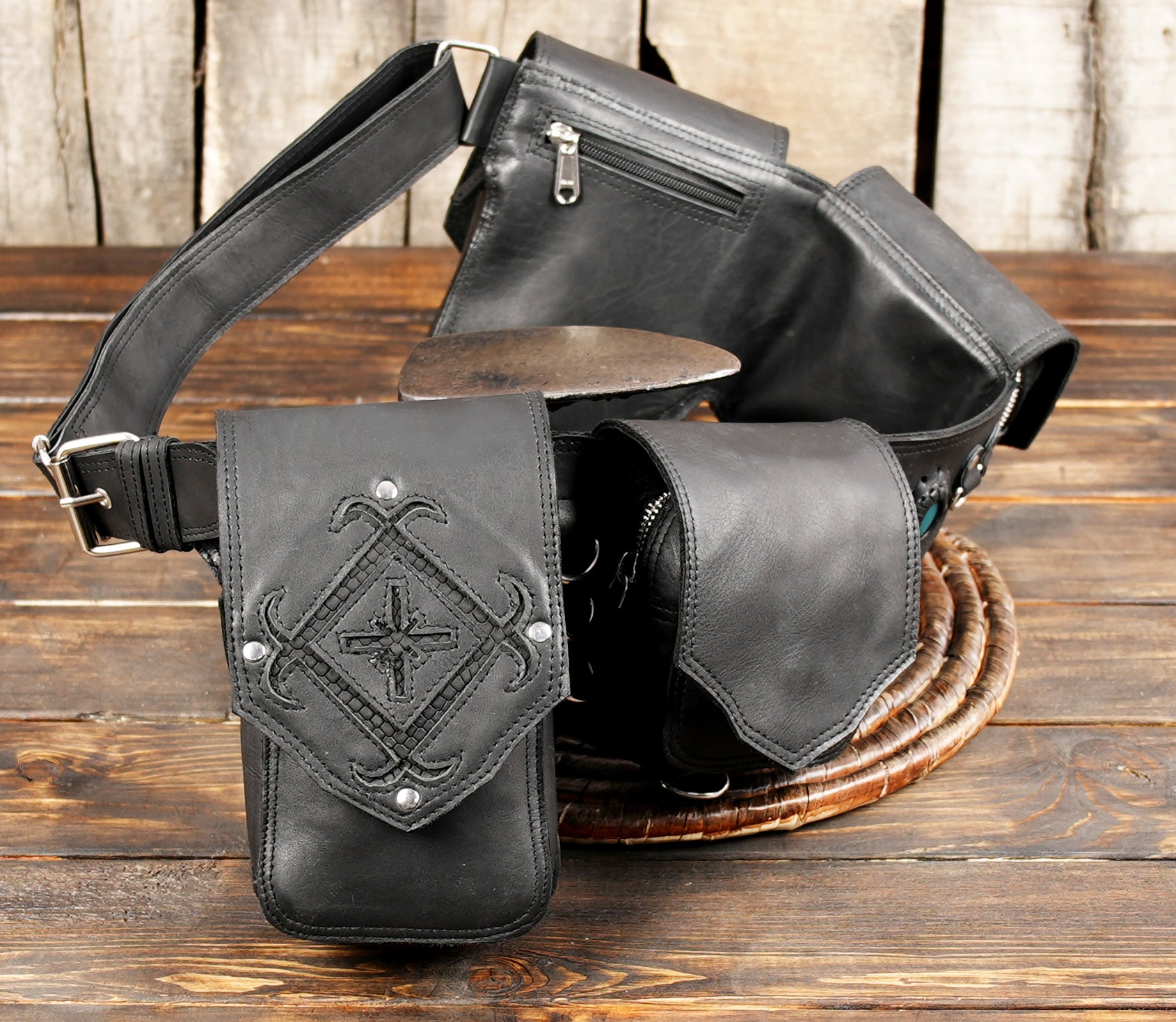 Handmade Leather Belt Bag: Gemstone Accent, Festival Fanny Pack