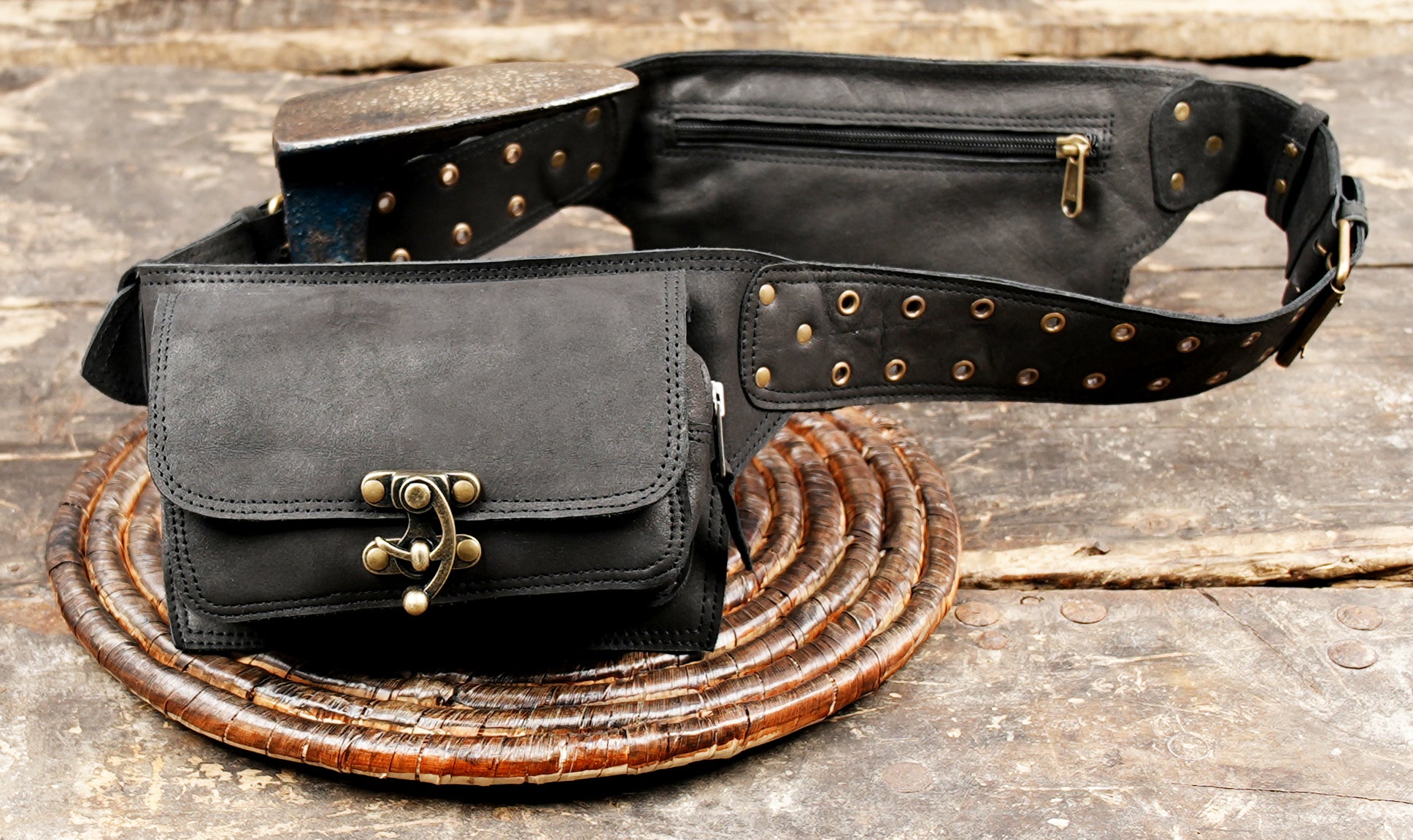 Premium leather festival belt with secure buckle pockets