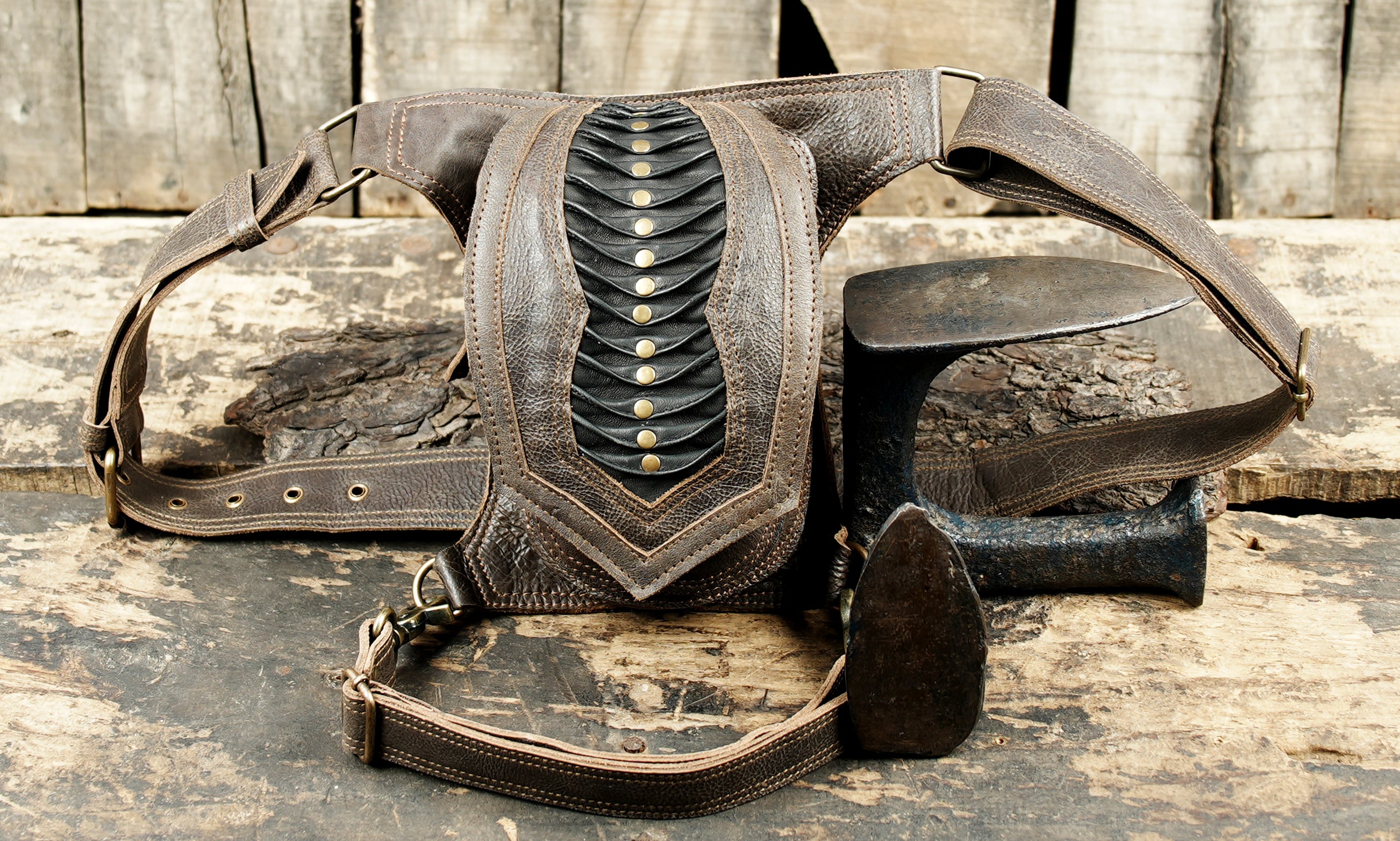 Leather thigh harness belt with durable stitching