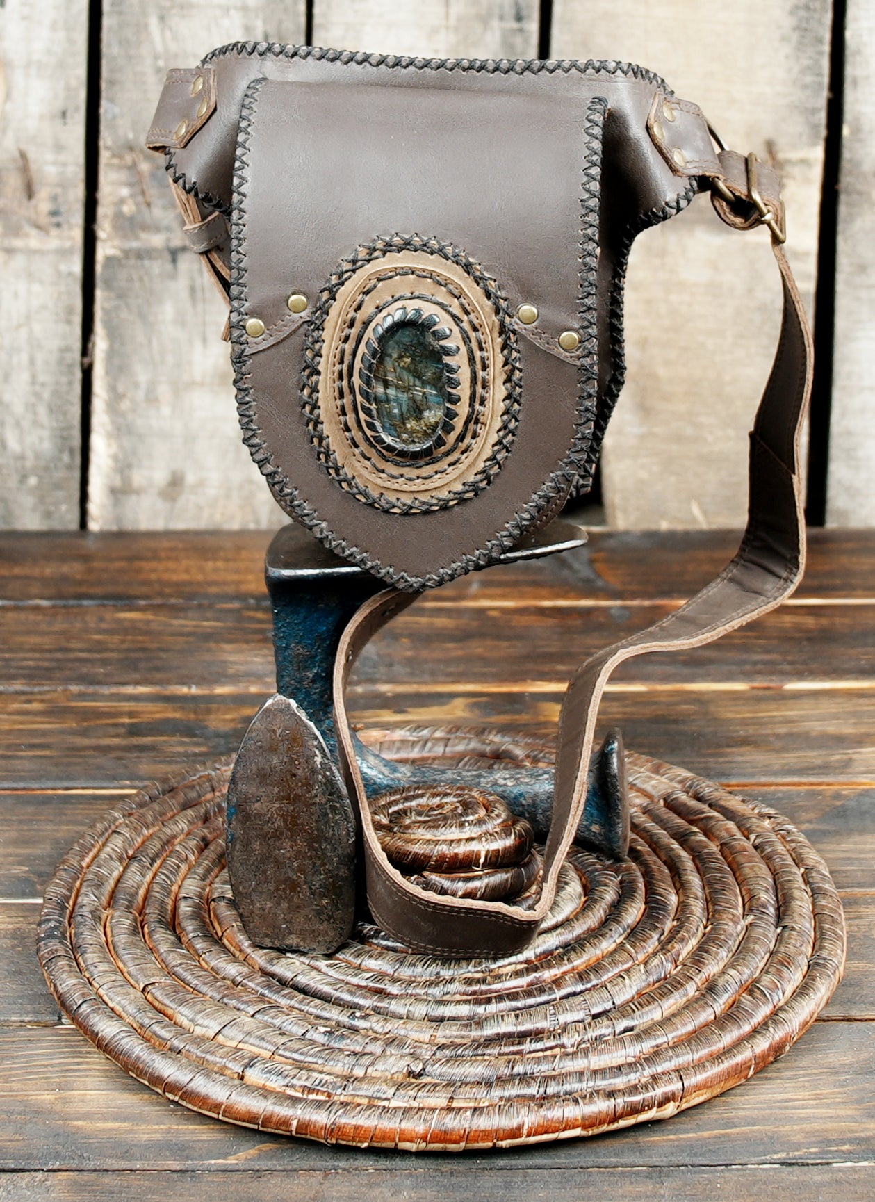 Premium leather waist belt with gemstone and rivet accents