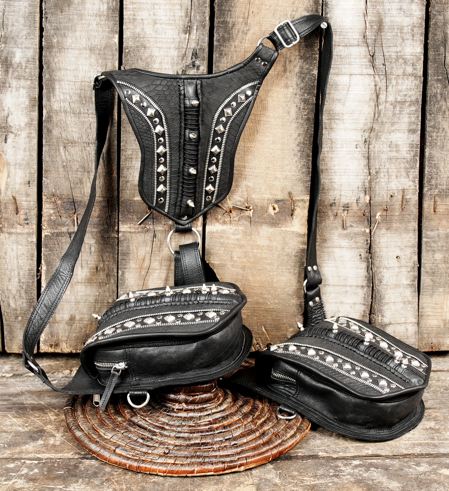 Detailed craftsmanship on handmade leather harness bag