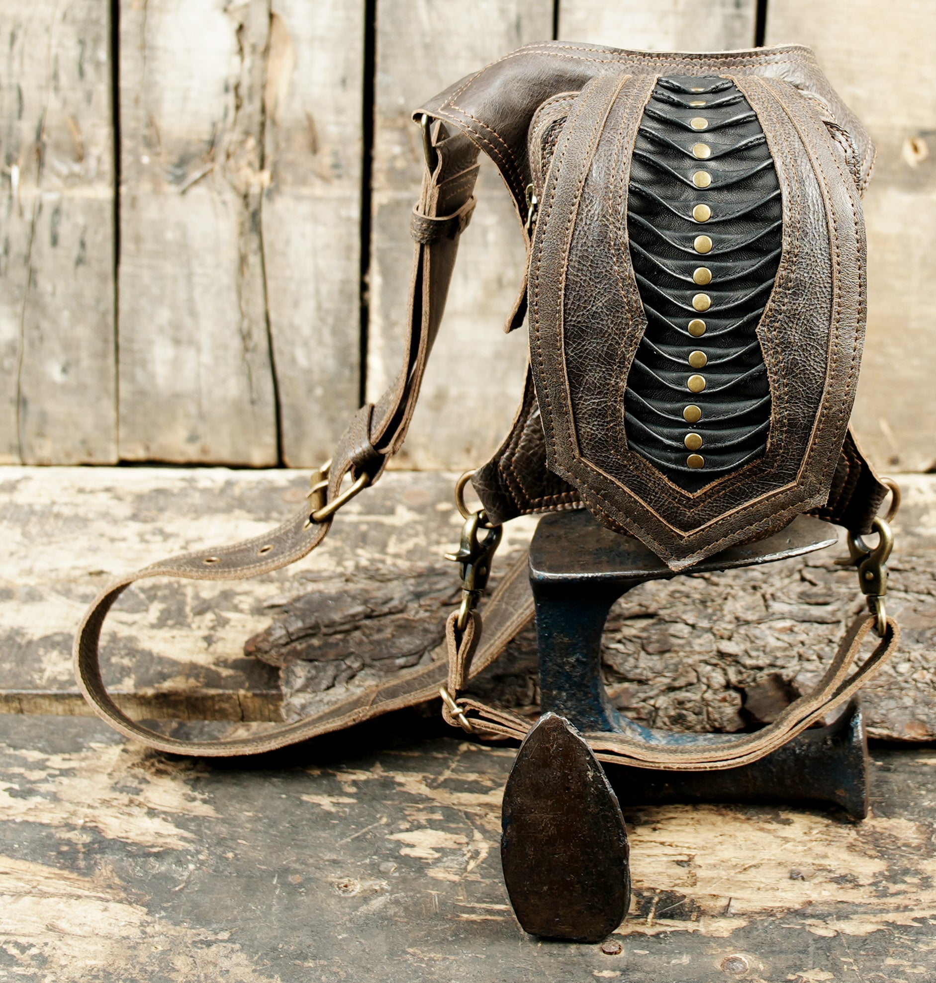 Brown leather thigh belt with secure waist fit