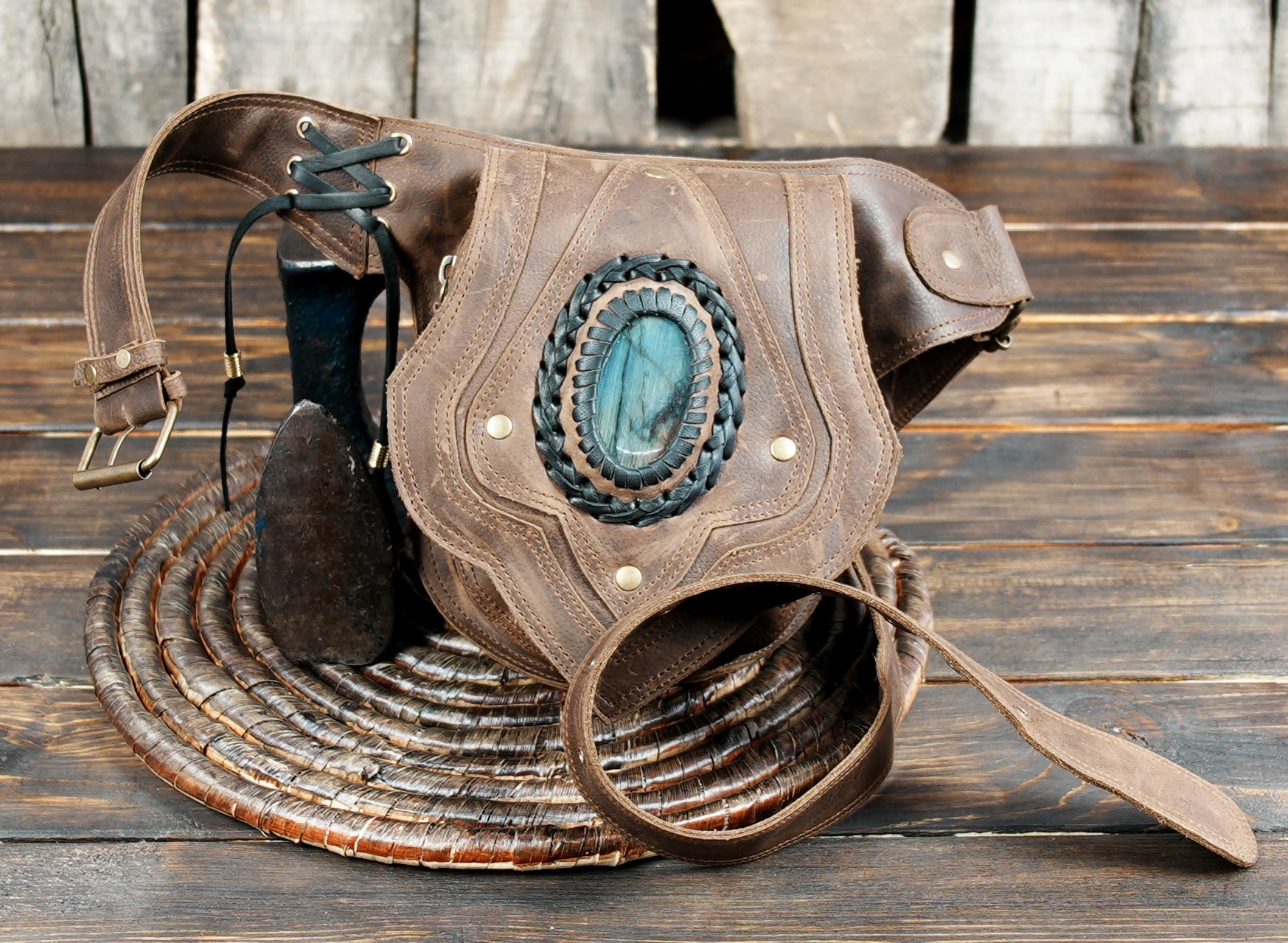 Buy Handmade Leather Belt Bag: Gemstone Accent, Festival Fanny Pack Online in USA 