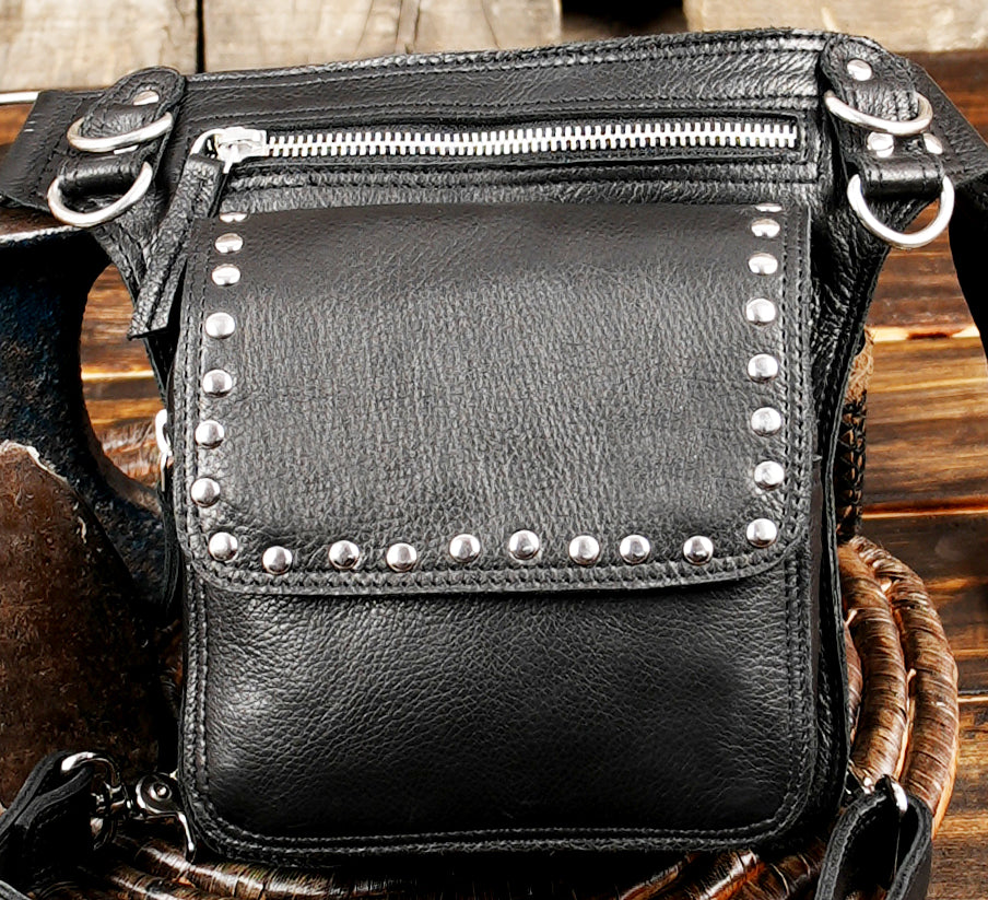 Handmade leather waist pouch with thigh strap for festivals and cosplay