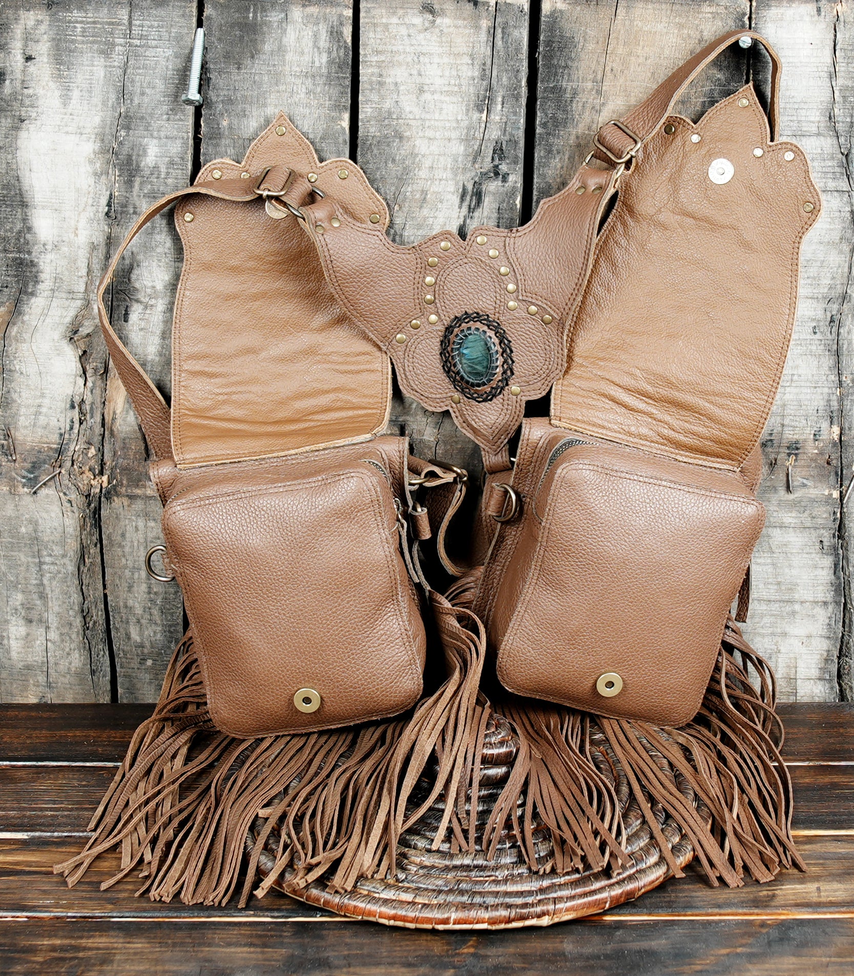 Twin pouch leather holster for festivals, fairs and outdoor events