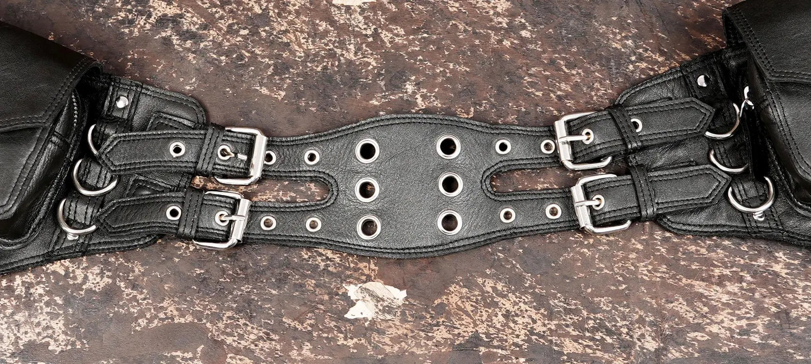 Leather hip bag belt for biker outfit and streetwear fashion